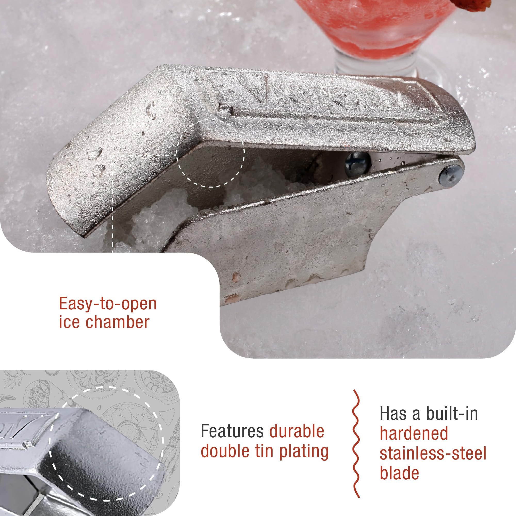 Victoria Shaved GAD-026 Granita Tinned Cast Iron Shaver with Stainless Steel Blade - Mexican Ice Maker for Snow Cones & Cocktails - Silver One Size - Perfect for Home Bars, Parties & Mexican Desserts