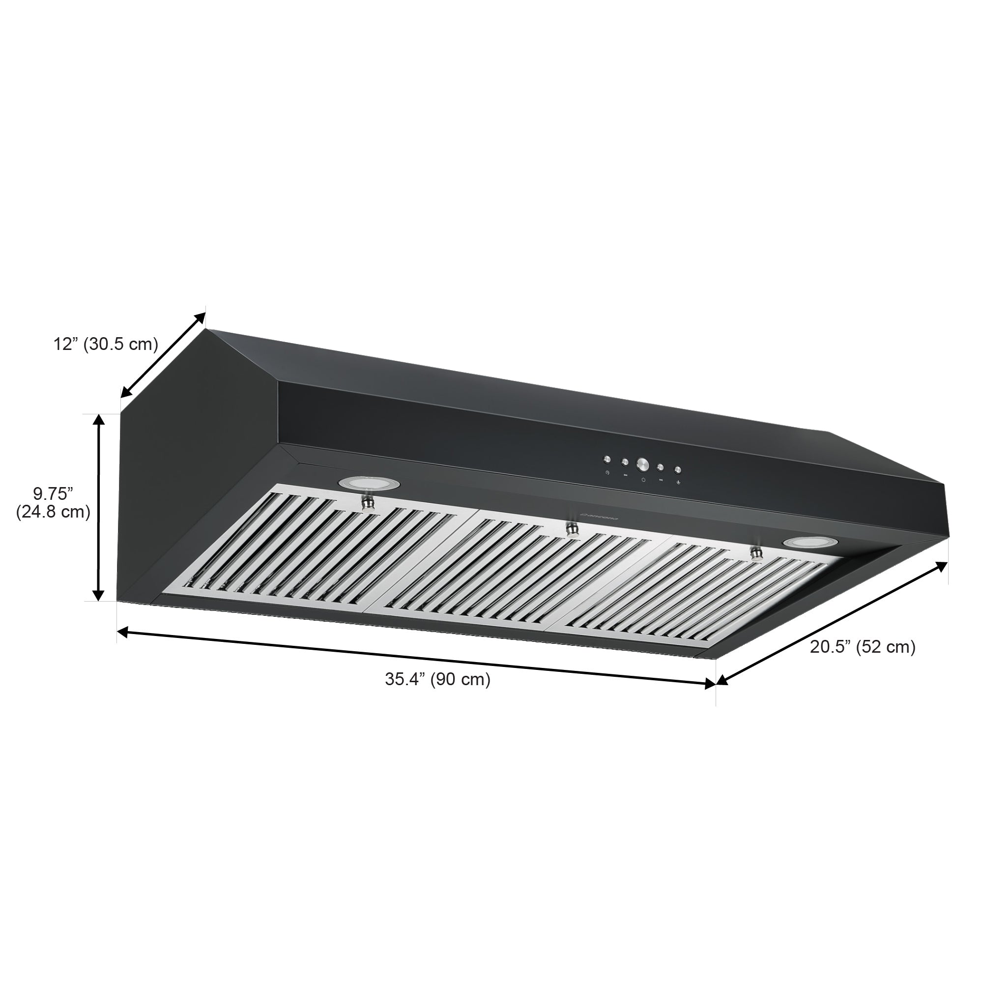 Ancona 36-Inch 440 CFM Ducted Under Cabinet Range Hood in Black - Powerful Kitchen Ventilation for Smoke & Odor Removal