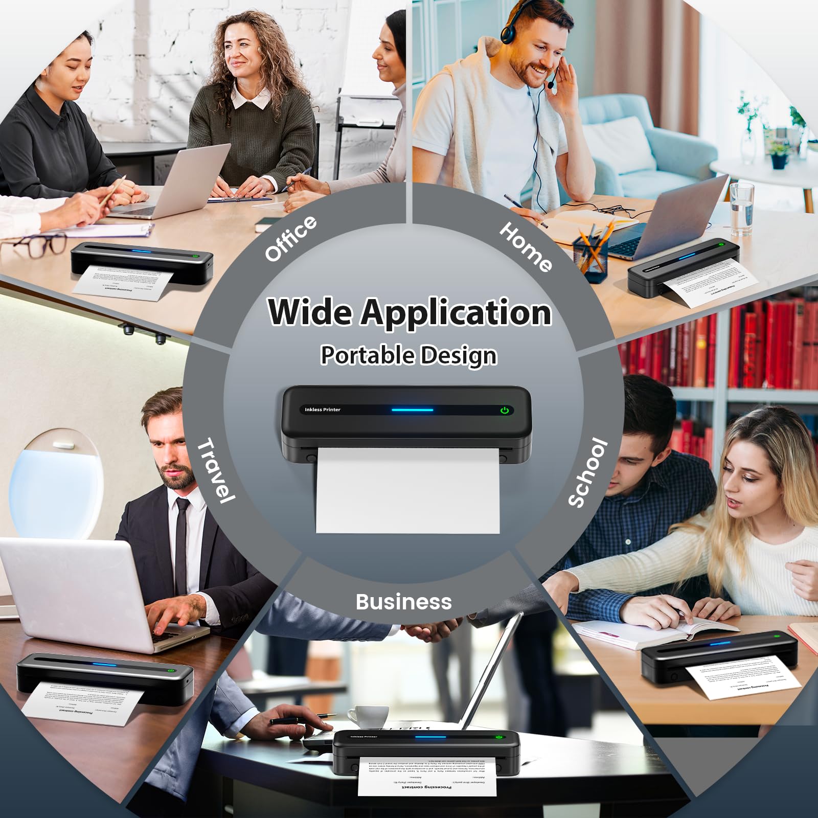 Portable Thermal Printer - Wireless M832 Printer for Travel, Phone & Laptop - Inkless Printing for Office, Home & Car - Supports 8.5x11