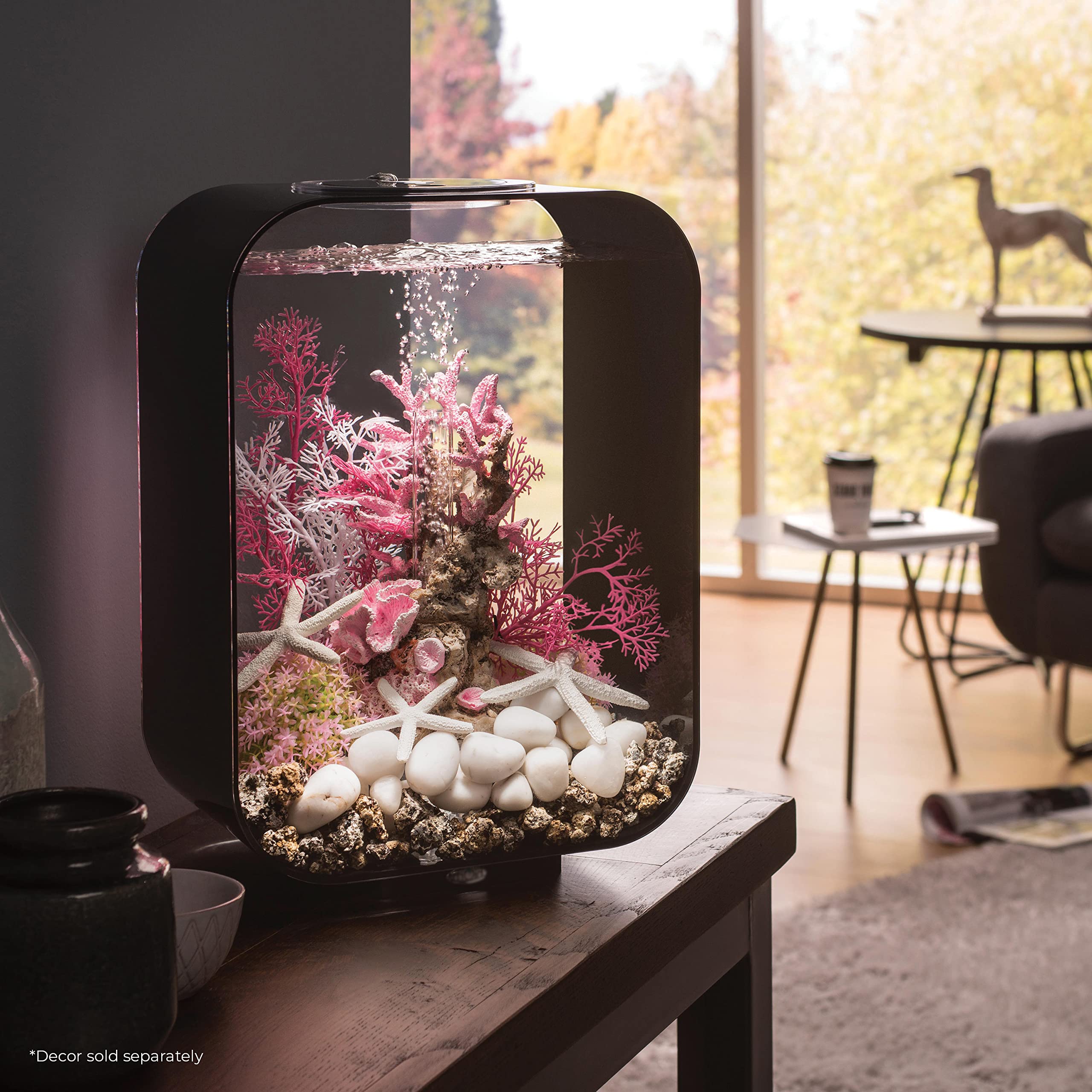biOrb Life 15 Acrylic 4-Gallon Aquarium with White LED Lights - Modern Compact Fish Tank for Tabletop or Desktop Display in Black - Perfect for Home, Office Decor or Small Space Aquascaping
