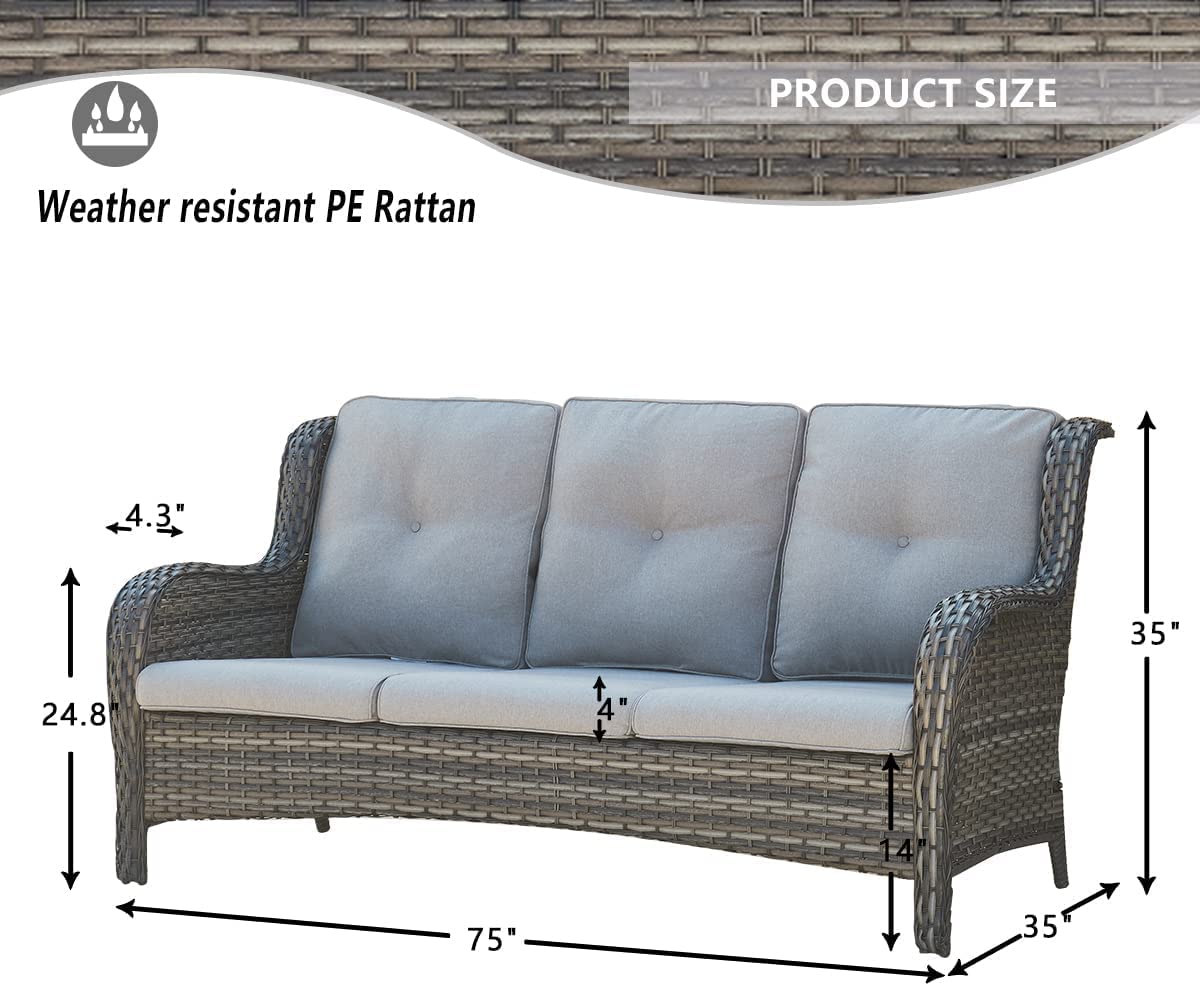 HUMMUH 6-Piece Outdoor Patio Furniture Set - Wicker Sectional Sofa with Swivel Rocking Chairs, Ottoman & Coffee Table - Perfect for Backyard, Garden & Poolside Relaxation