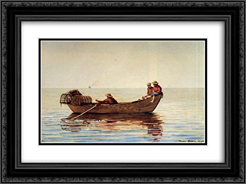 Winslow Homer Museum Art Print - Three Boys in a Dory with Lobster Pots - 24x18 Black Ornate Framed Wall Decor with Double Matting - Perfect for Coastal, Nautical & Beach House Decor