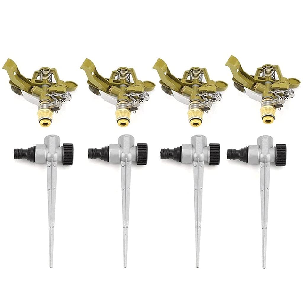 4Pcs Metal Pulsating Sprinkler - 360 Degree Rotating Lawn Sprinkler with Spike for Garden Irrigation System | Perfect for Watering Lawns, Gardens, and Landscaping Areas