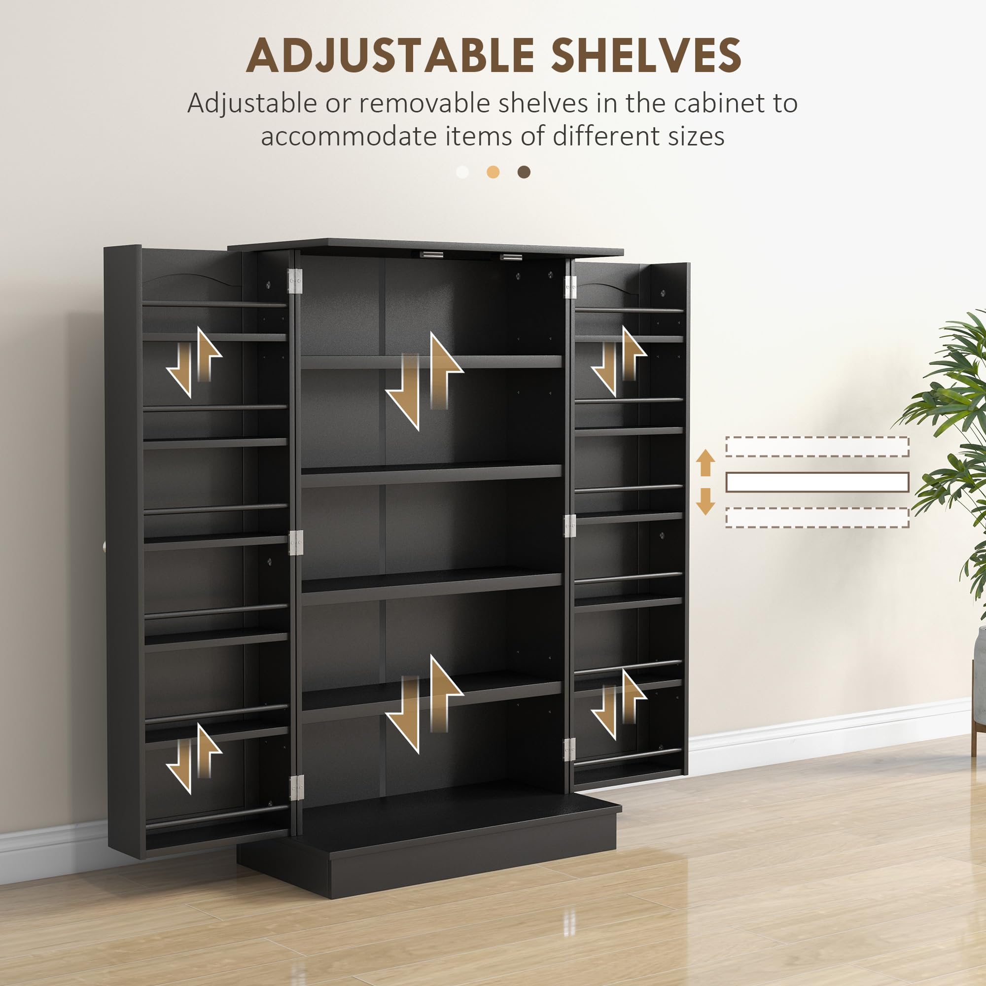 HOMCOM 41-Inch Freestanding Kitchen Pantry Storage Cabinet with 12 Adjustable Shelves, Double Doors & 5-Tier Organizer - Black | Perfect for Small Kitchens, Apartments & Pantry Organization