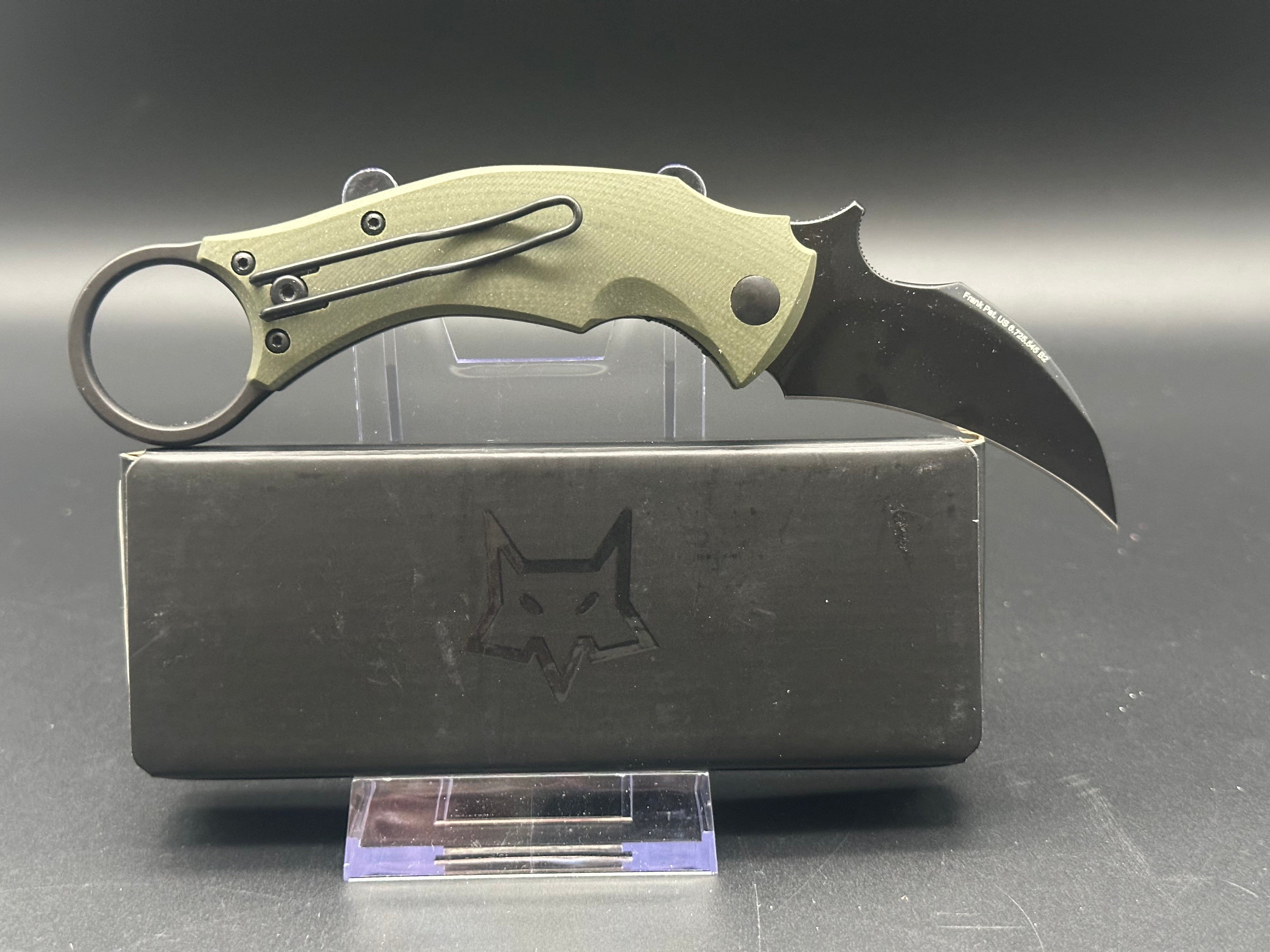 Fox Knives Bastinelli Black Bird Karambit Tactical Folding Knife - OD Green G10 Handle, 2.5