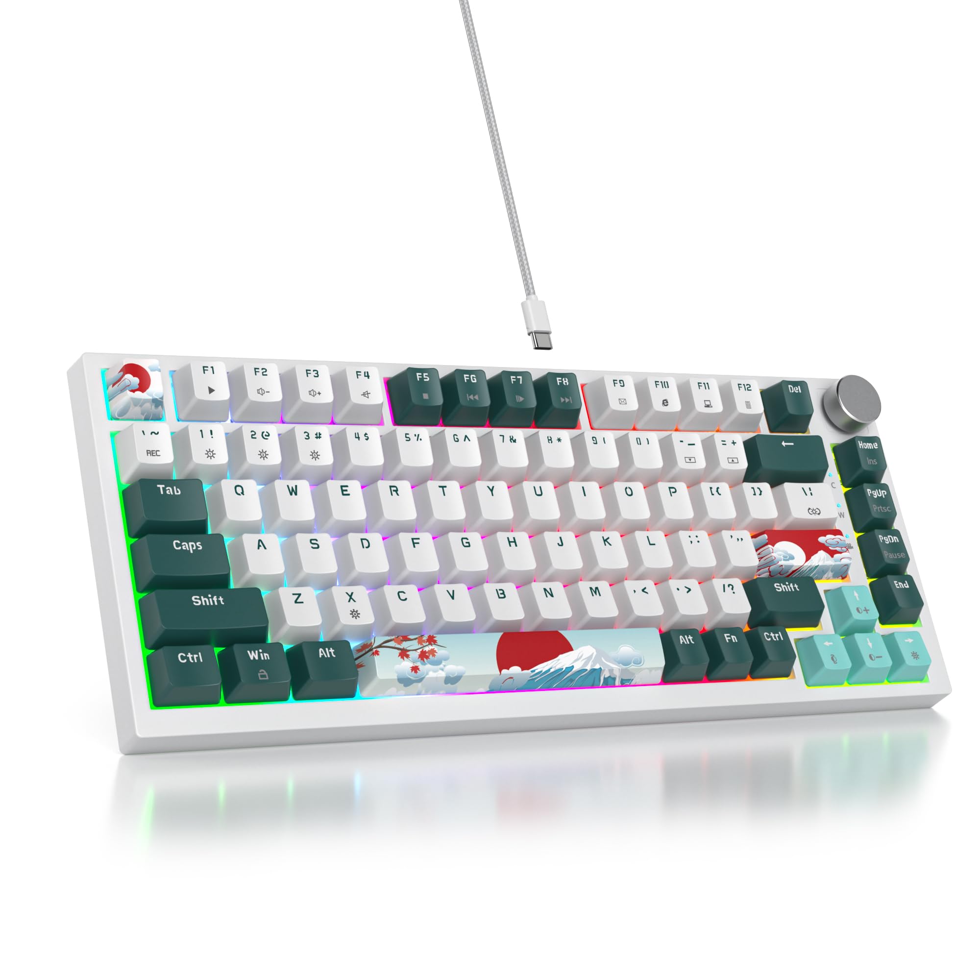 SbocKeeb 75% Gasket-Mounted Mechanical Keyboard - 82-Key Compact Wired RGB Gaming Keyboard with Hot-Swap Sockets & Sound Dampening Foam for Mac/Windows (Green Forest) - Perfect for Typing, Gaming & Office Work