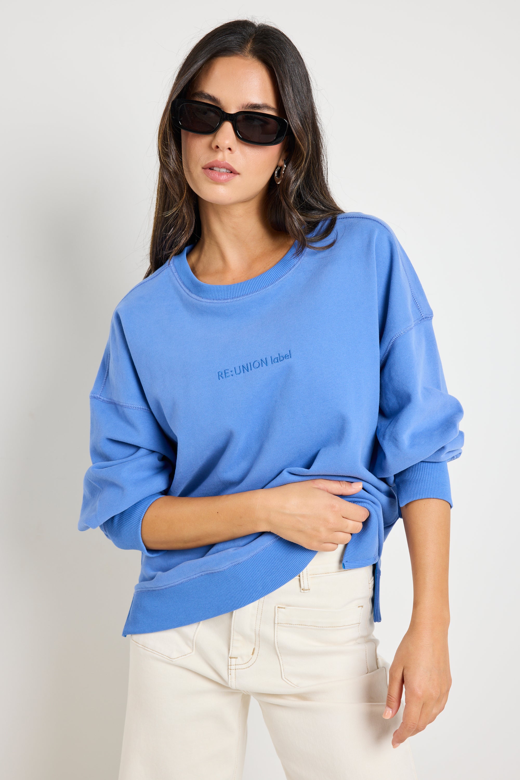 RE:UNION Label Daylight Mid Blue Sweatshirt - Comfortable Casual Pullover for Men & Women | Perfect for Streetwear, Lounge & Everyday Wear