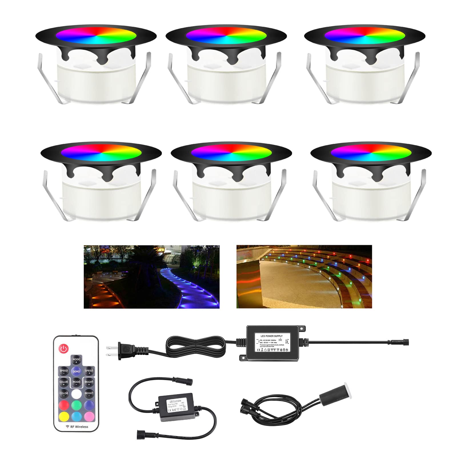 6 Pack Black LED Deck Lights Kit - IP67 Waterproof, Dimmable Φ1.78