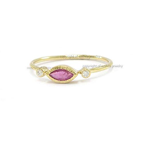 14K Gold Marquise Cut Ruby Ring with Brilliant Cut Diamonds - July Birthstone Jewelry, Graduation Gift for Women, Elegant Statement Ring for Parties, Weddings & Special Occasions