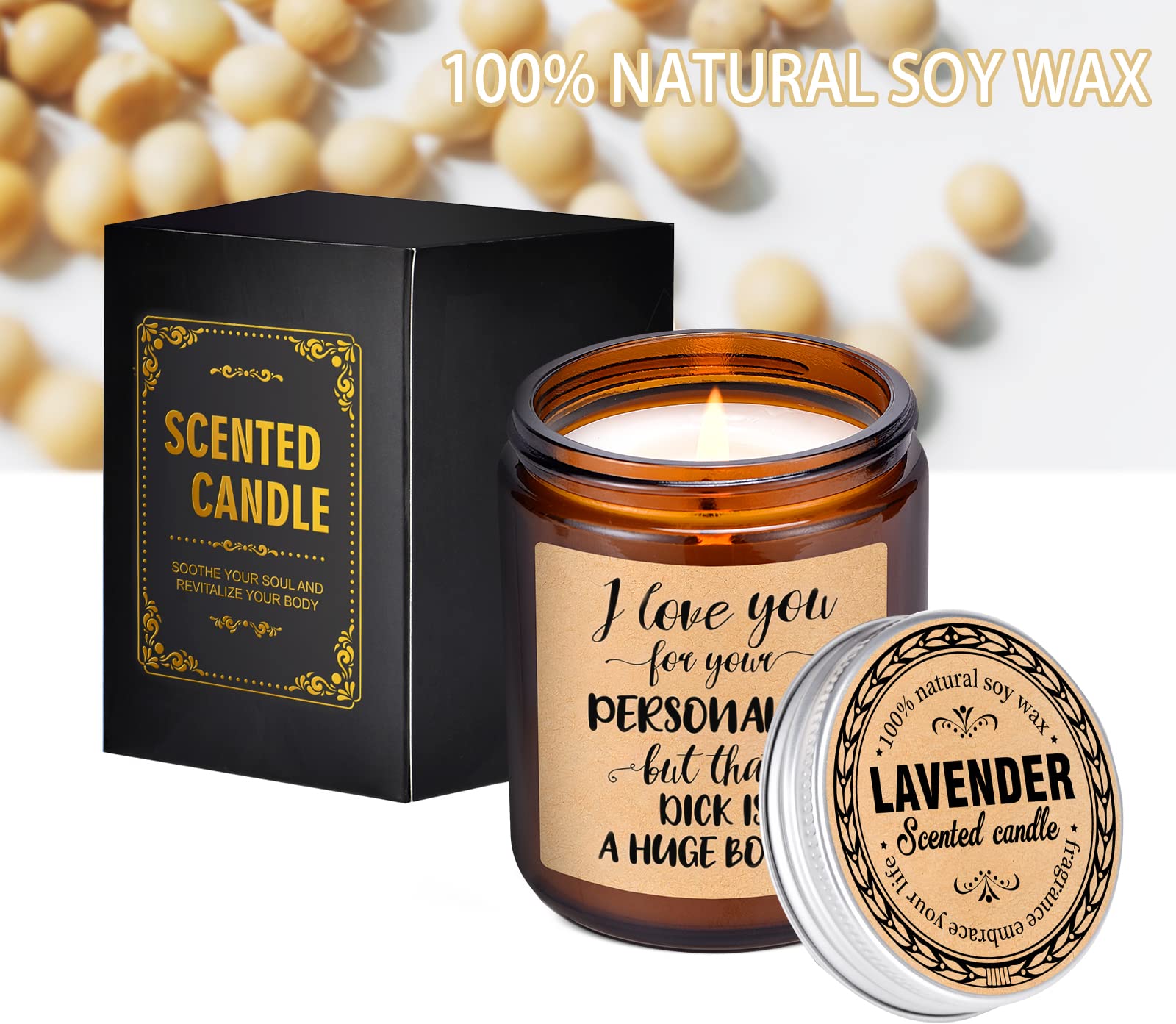 Lavender Scented Candle - Relaxing Aromatherapy Gift for Men, Boyfriend & Husband - Funny Romantic Present for Anniversary, Birthday, Valentine's Day - Perfect for Stress Relief, Home Decor & Romantic Nights
