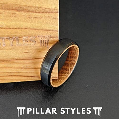6mm Black Tungsten Wedding Band for Men with Reclaimed Bourbon Barrel Wood Inlay - Whiskey Cask Ring for Grooms, Anniversary & Unique Gifts - Perfect for Weddings, Date Nights & Special Occasions