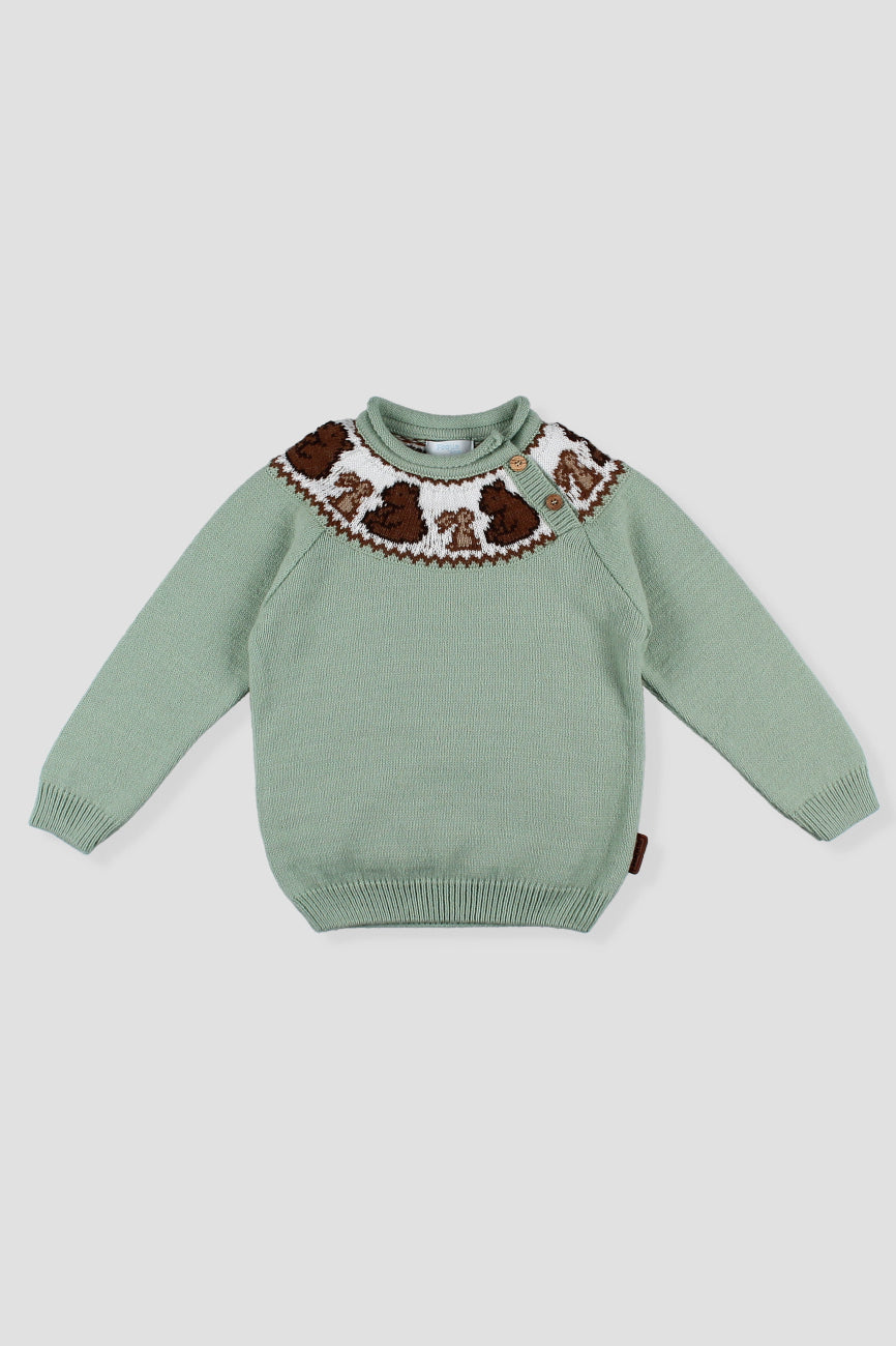Stevie Sage Green Knit Bear Jumper - Cozy Cute Teddy Bear Sweater for Women & Girls | Perfect for Fall Winter Outfits, Christmas Gifts & Casual Wear