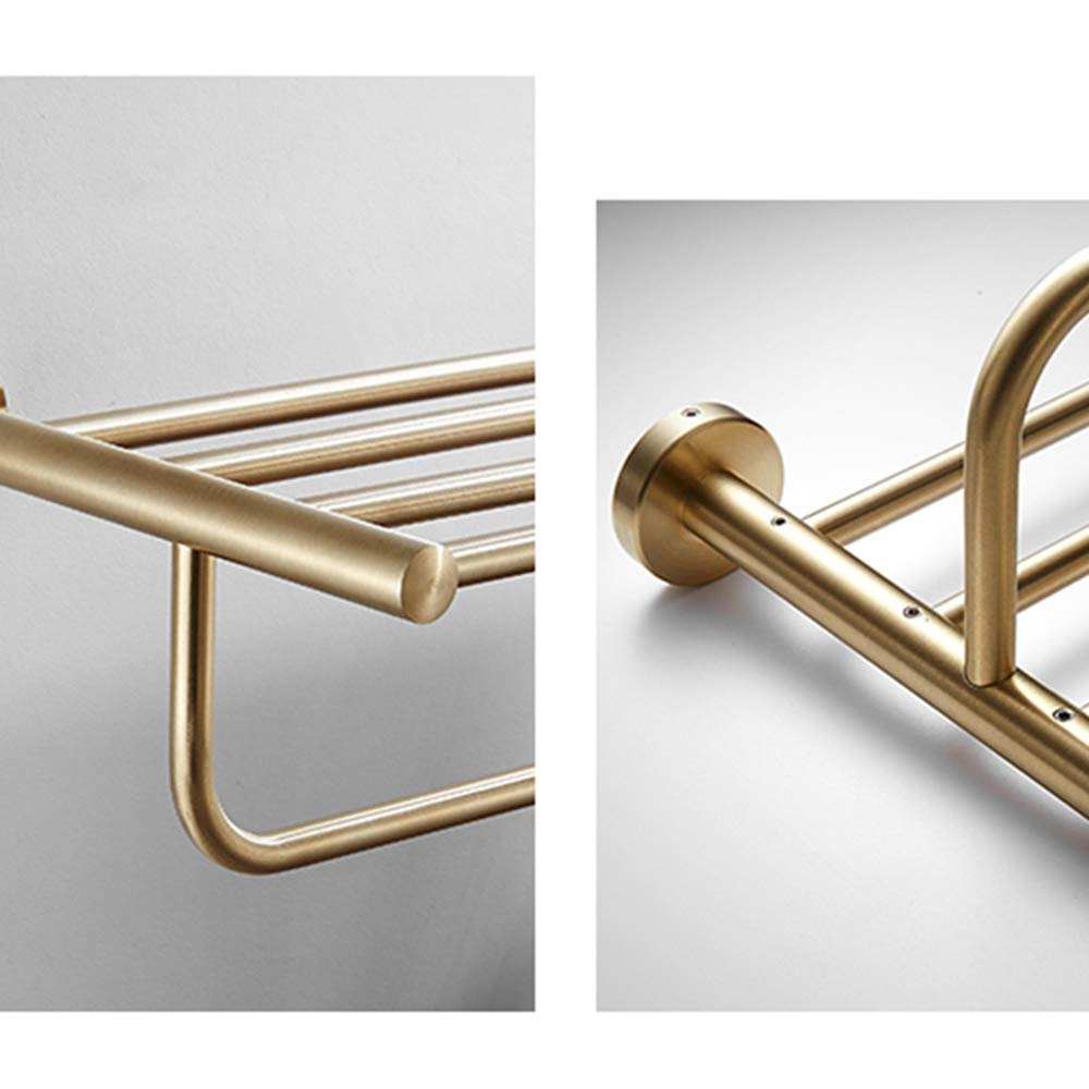 Brass Wall Mounted Double Shelf Towel Rack with Towel Bars - Rustproof Bathroom Storage Organizer for Home, Hotel & Lavatory - Gold Finish | Perfect for Hanging Towels, Robes & Bathroom Essentials