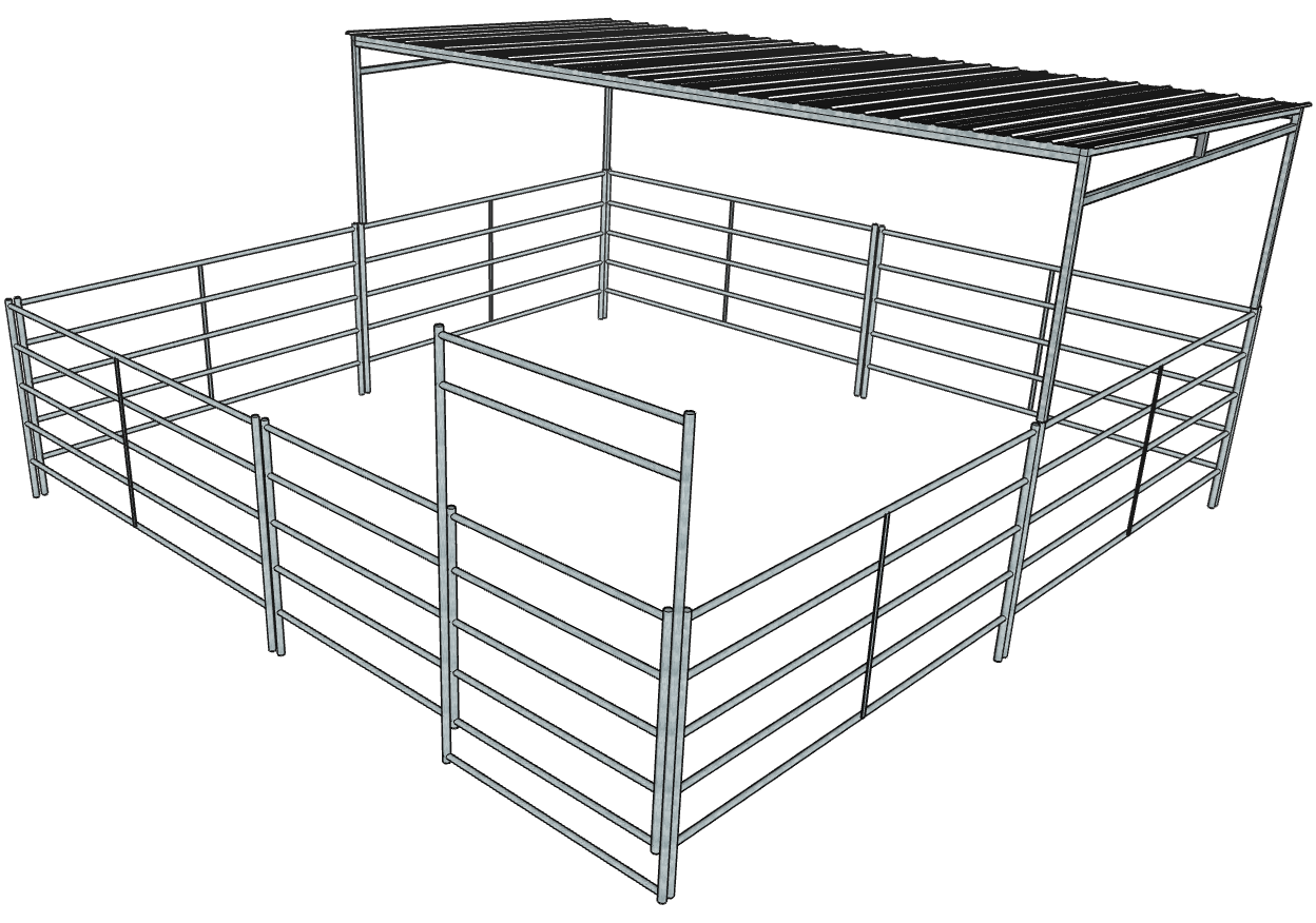 20 Ft x 20 Ft Galvanized Steel Horse Stall Kit with 5 Rails & Roof - Durable Stable for Horses, Barns & Riding Arenas