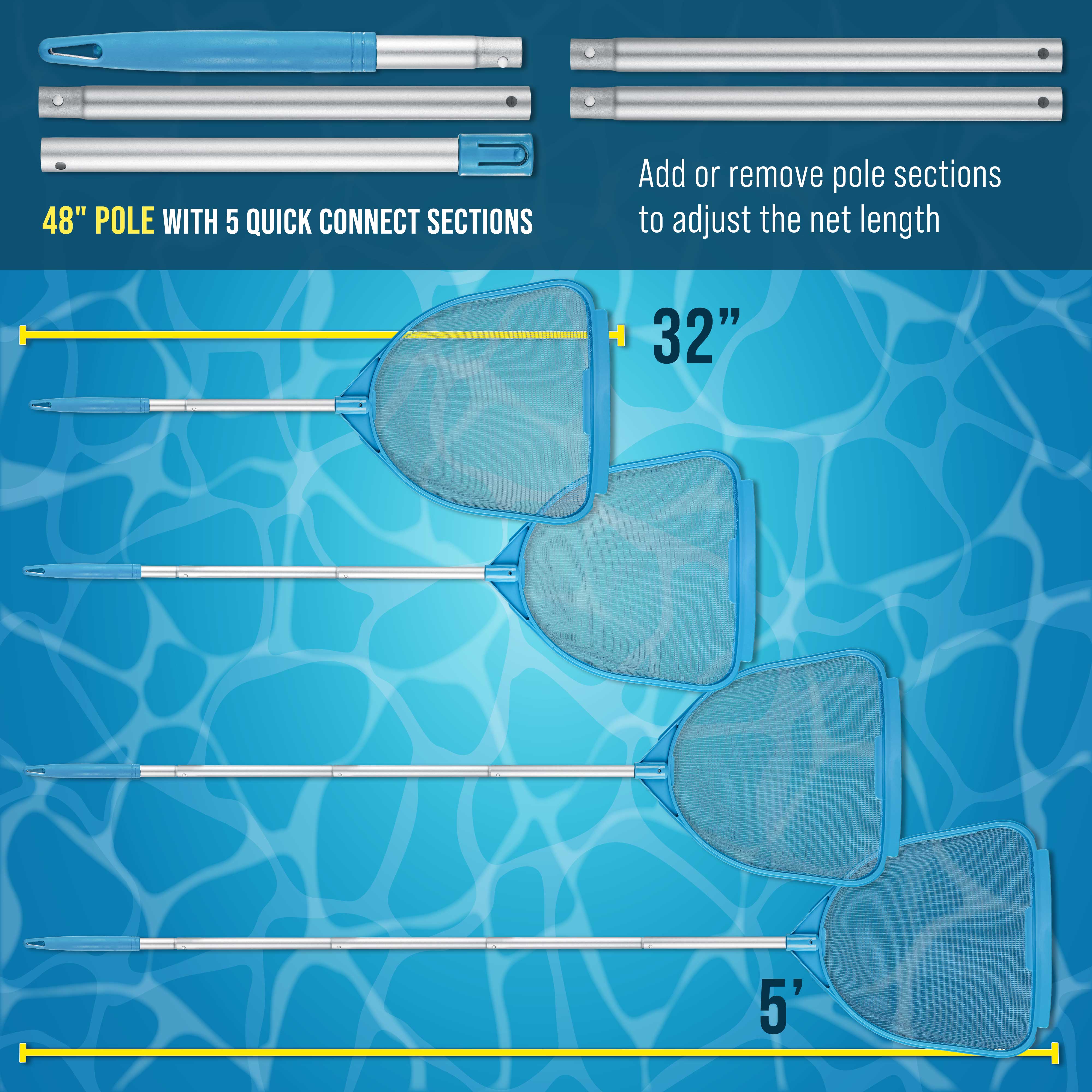 **5FT Pool Leaf Skimmer Net with Pole - Fine Mesh Handheld Skimmer for Leaves & Debris - Ideal for Pools, Spas, Hot Tubs & Above Ground Maintenance**