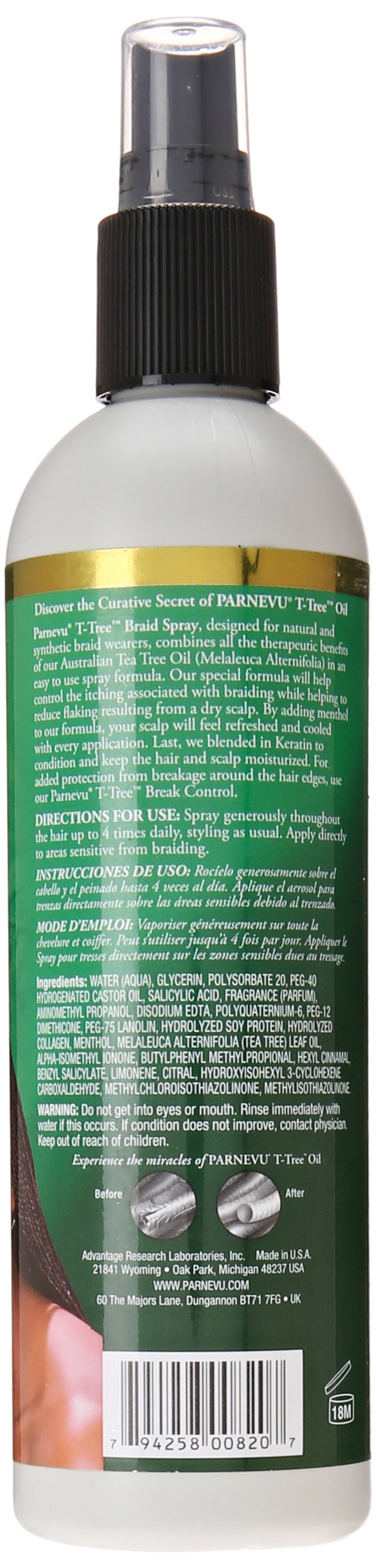Parnevu T-Tree Braid Spray for Natural Hair - 12 oz | Moisturizing & Detangling Leave-In Conditioner | Perfect for Braids, Twists & Protective Styles