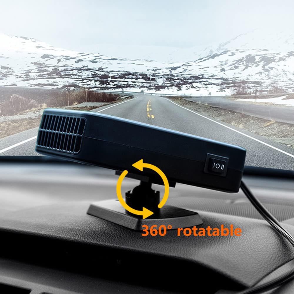 12V 150W Portable Car Heater & Cooling Fan - 2-in-1 Electric Heater for Winter & Summer - 360° Rotatable for Windshield Defrosting & Defogging - Perfect for Road Trips & Emergency Car Use