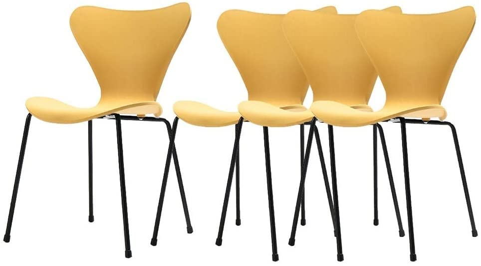 Refoiner LLQC (4PCS) Modern Nordic Industrial Dining Chairs - Stylish PP Office Desk Chairs with Backrest, Black Metal Legs - Perfect for Home, Restaurant & Office (Yellow)