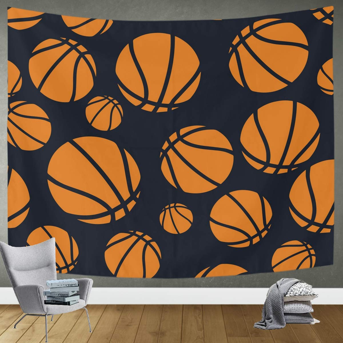DOMIKING Basketball Tapestry Wall Hanging 80x60 Inch - Trippy Sports Decor for Bedroom, Dorm, Home | Perfect for Game Room, Teen Room & Sports Fan Gifts