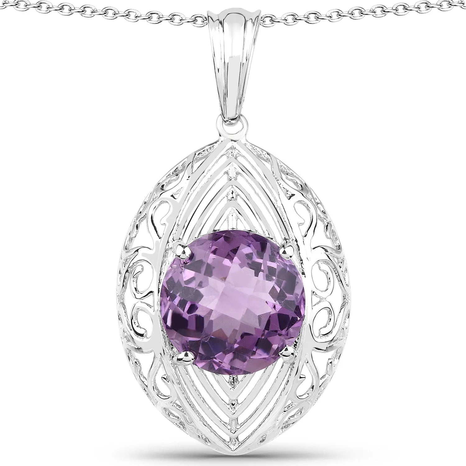 Genuine Purple Amethyst Solitaire Pendant Necklace for Women - Elegant 925 Sterling Silver Jewelry Gift for Birthday, Anniversary & Special Occasions