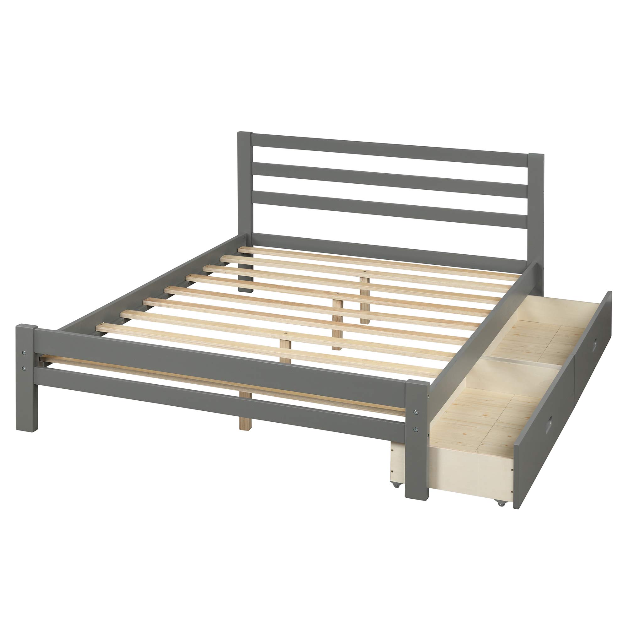 Anwick Full Size Platform Bed Frame with 2 Storage Drawers & Headboard - Sturdy Wood Slat Support (500 lbs Capacity) - No Box Spring Required - Easy Assembly (Gray) - Perfect for Small Bedrooms & Guest Rooms
