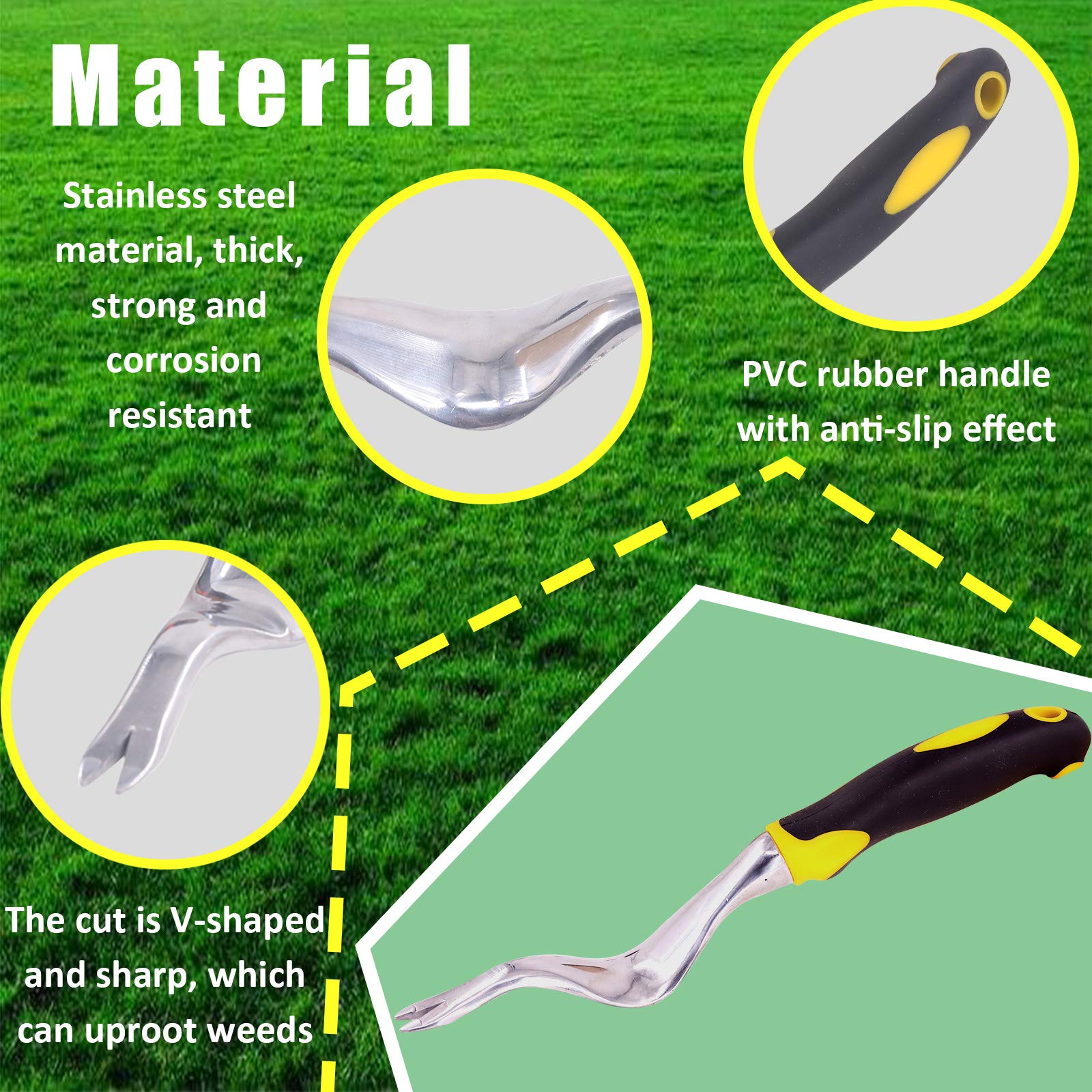 3-Piece Hand Weeder Tool Set - Manual Weed Puller with Ergonomic Handle & Gardening Gloves - Durable Garden Weeding Tools for Lawn, Yard, Farmland, and Transplanting - Perfect for Organic Gardening and Weed Removal