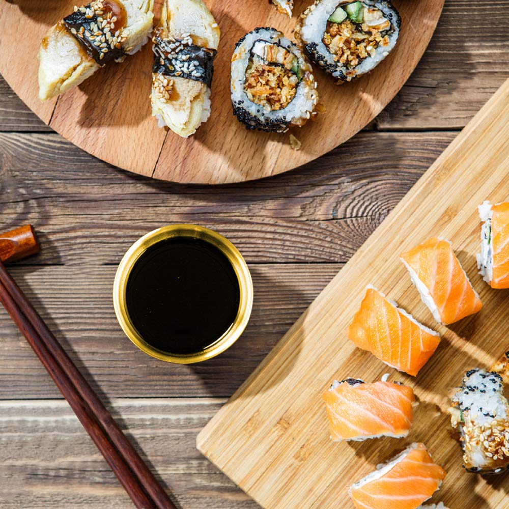 8-Pack 3.5 Inch Stainless Steel Mini Sauce Dishes - Small Round Individual Dipping Bowls for Soy Sauce, Sushi, Appetizers & Seasonings - Golden Color - Perfect for Restaurants, Sushi Bars & Home Dining