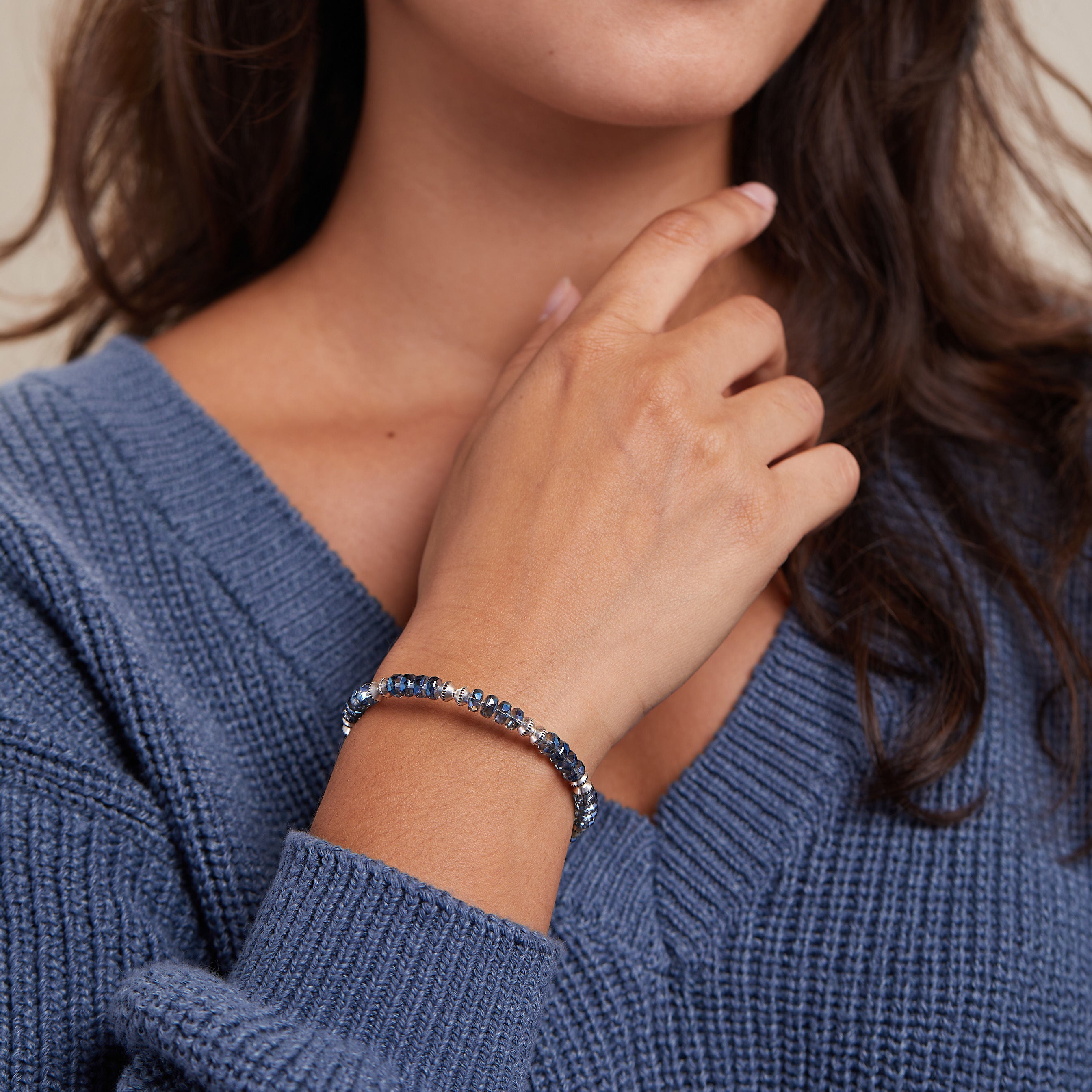 Dazzle Wrap Bracelet for Women - Elegant Sapphire Blue Beaded Adjustable Wrist Jewelry - Perfect for Parties, Weddings & Everyday Wear