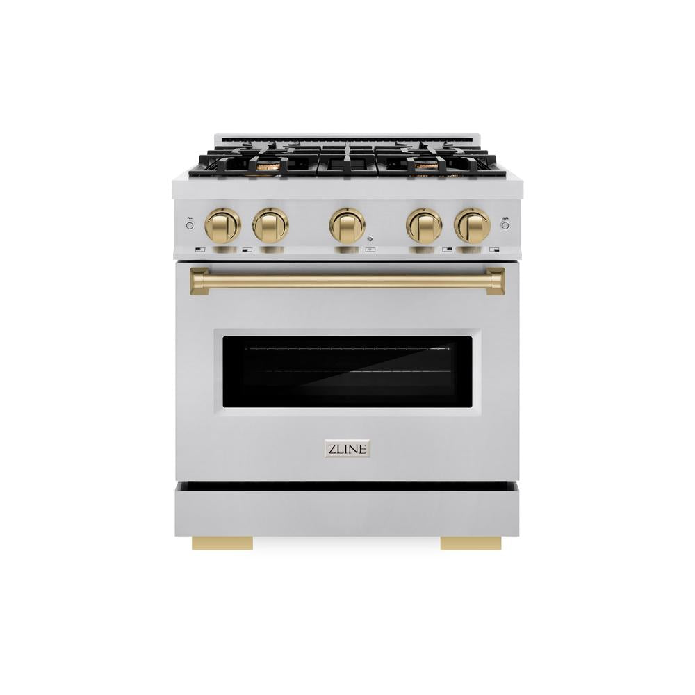 ZLINE Autograph Edition 30 Inch 4.2 Cu Ft Classic Gas Range with 4 Burner Cooktop & Convection Gas Oven - Stainless Steel with Champagne Bronze Accents (CGRZ 30 CB) - Perfect for Modern Kitchens, Home Chefs & Gourmet Cooking