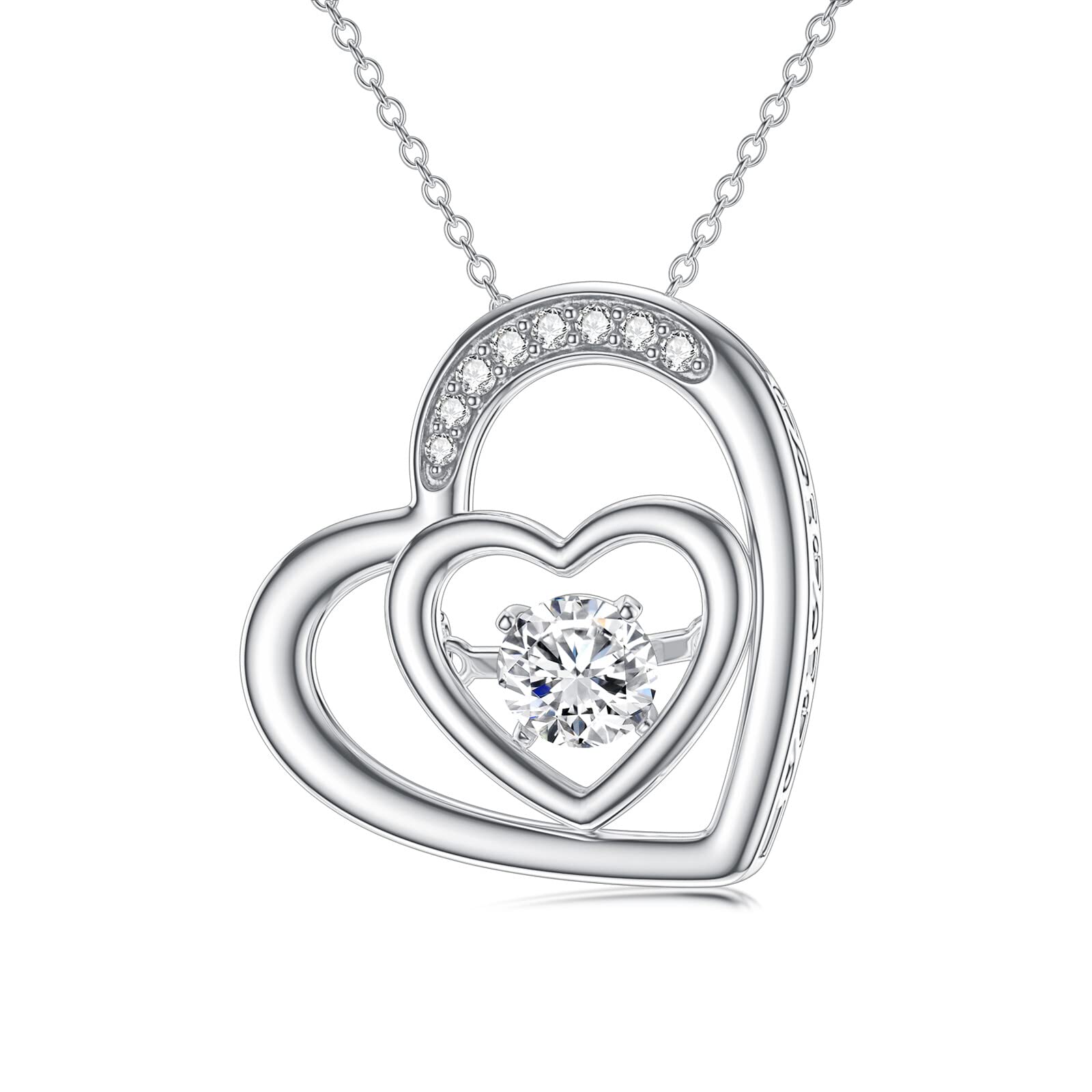 18K White Gold Plated Mossinate & Diamond Heart Pendant Necklace for Women - 18