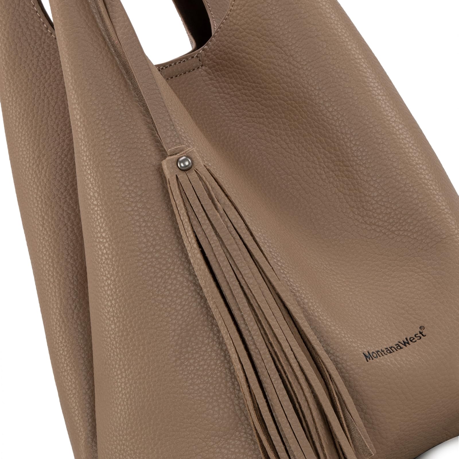 Montana West Hobo Bags for Women - Slouchy Leather Shoulder Purse with 2 Tassels & Cosmetic Pouch | Casual Everyday Handbag for Work, Travel & Shopping