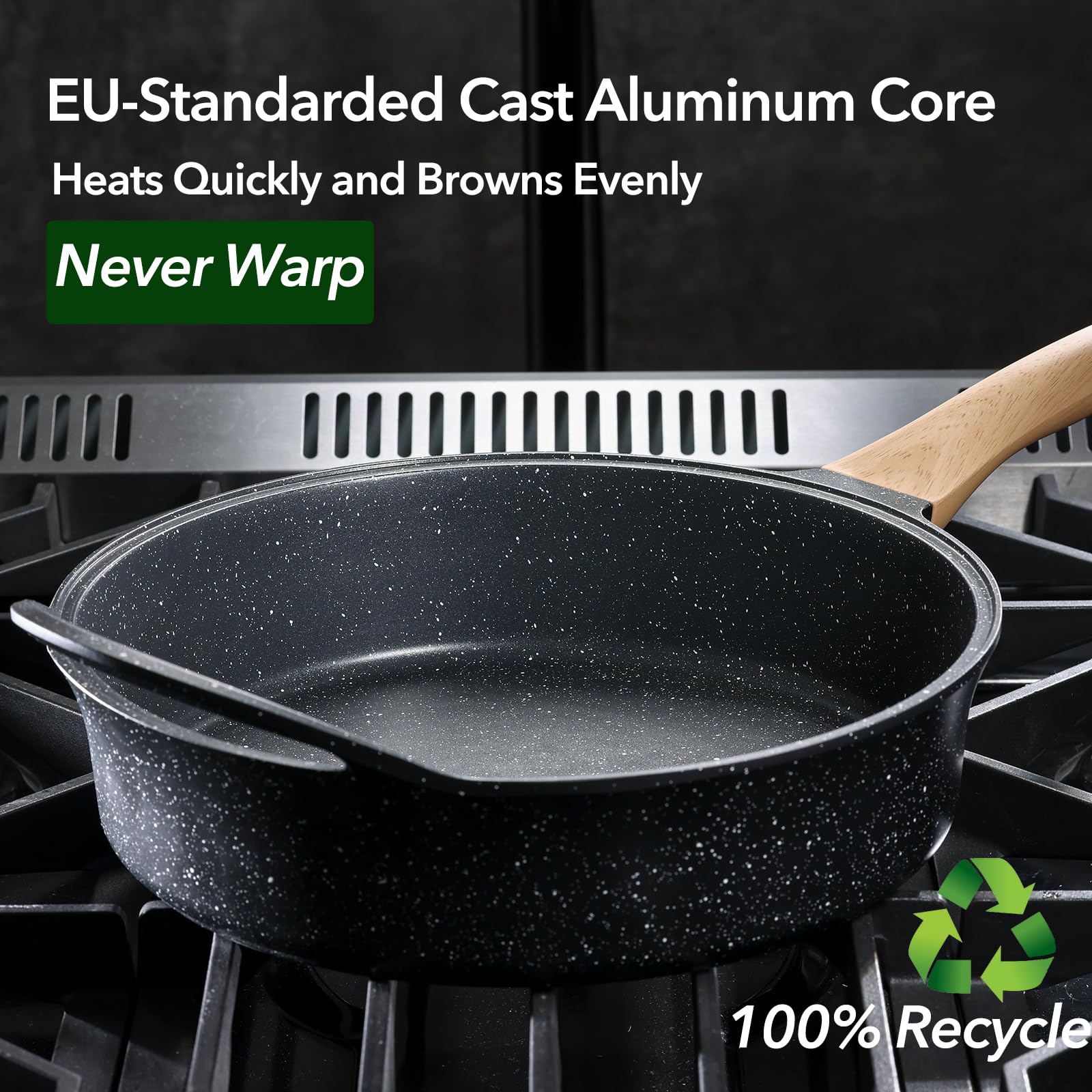 **11 Inch Nonstick Frying Pan with Lid – 4.5 QT Swiss Granite Coating Sauté Pan – PFOA-Free, Induction Ready – Healthy Nonstick Skillet with Helper Handle & Silicone Cover – Perfect for Sautéing, Frying & Everyday Cooking**