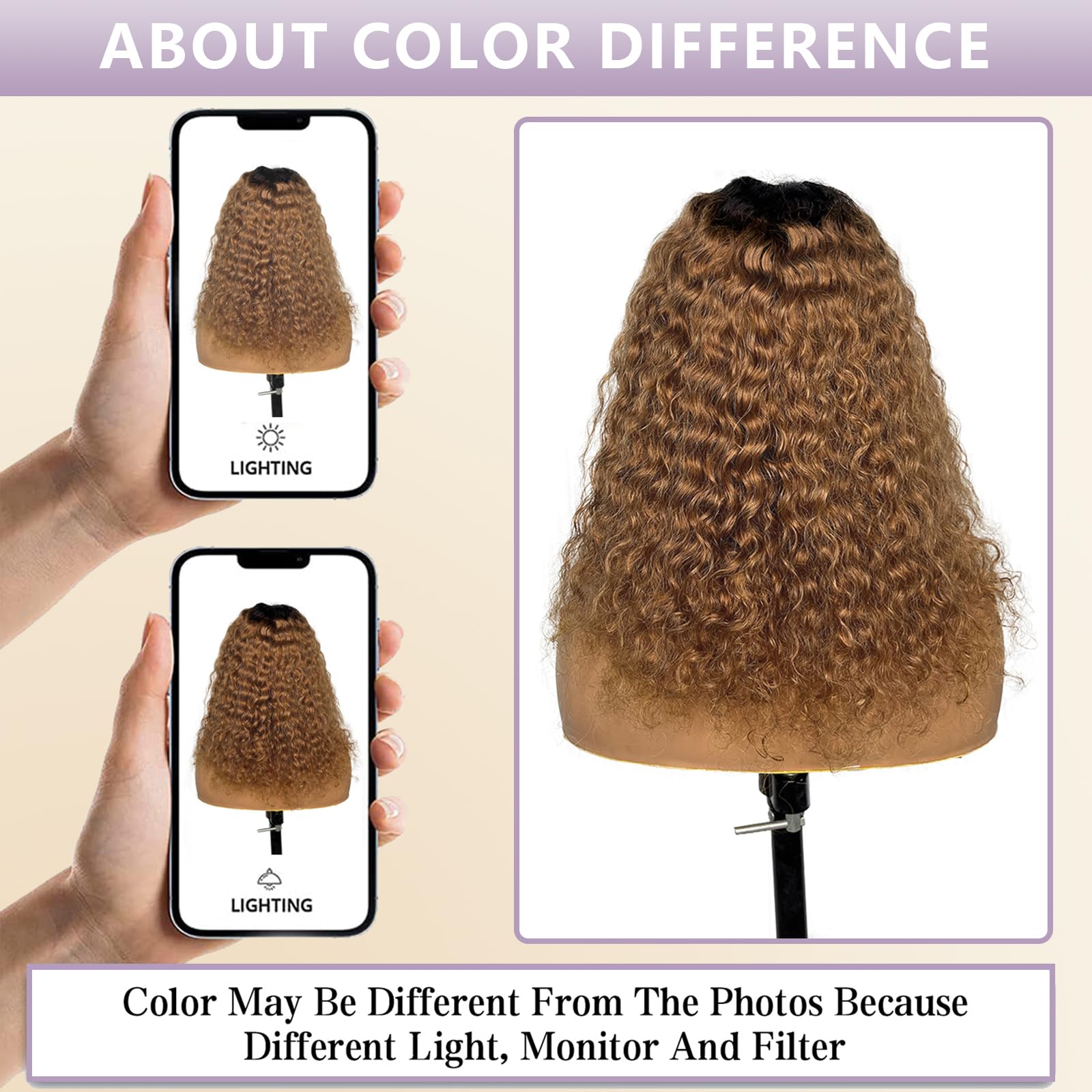 13x4 Glueless Ombre Lace Front Wig Human Hair - Pre Plucked Deep Wave Brown Curly 1B30 Colored Wigs 20 Inch 150% Density for Black Women | Perfect for Daily Wear, Parties & Special Occasions