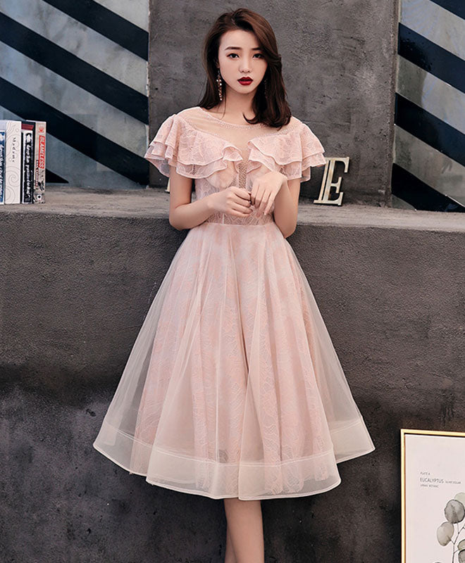 Elegant Pink Tulle Lace Short Prom Dress - Homecoming Party Dress for Teens, Sweetheart Neckline & Flared Skirt - Perfect for Prom Night, Homecoming Dance, Quinceañera & Special Occasions
