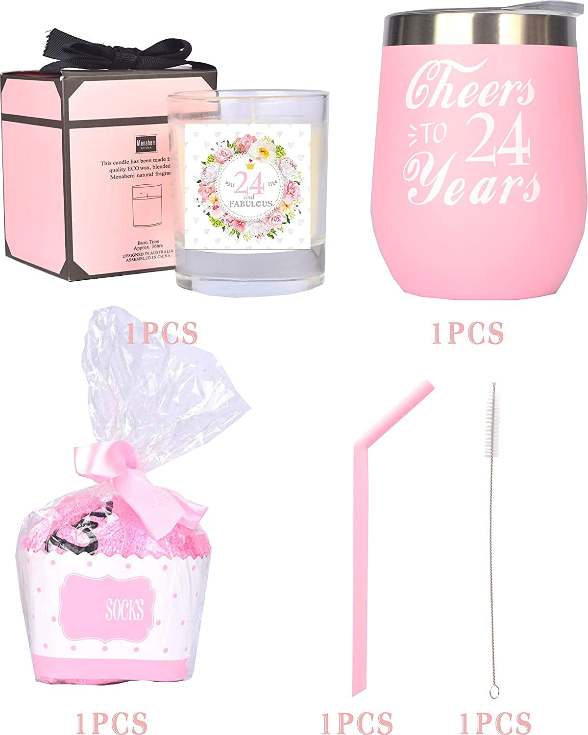 MEANT2TOBE 24th Birthday Gifts for Women - Insulated Tumbler Cup with Lid & Straw, Personalized 24 Year Old Birthday Present for Daughter, Sister, Friend - Perfect for Office, Travel & Daily Use