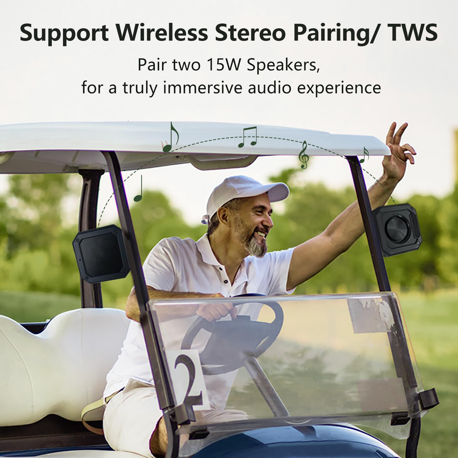 Premium Bluetooth Golf Cart Speaker - IPX7 Waterproof, Strong Bass, Loud Magnetic Wireless Speaker for Golf Carts & Outdoor Adventures | Perfect for Golfing, Beach Parties, Camping & Tailgating