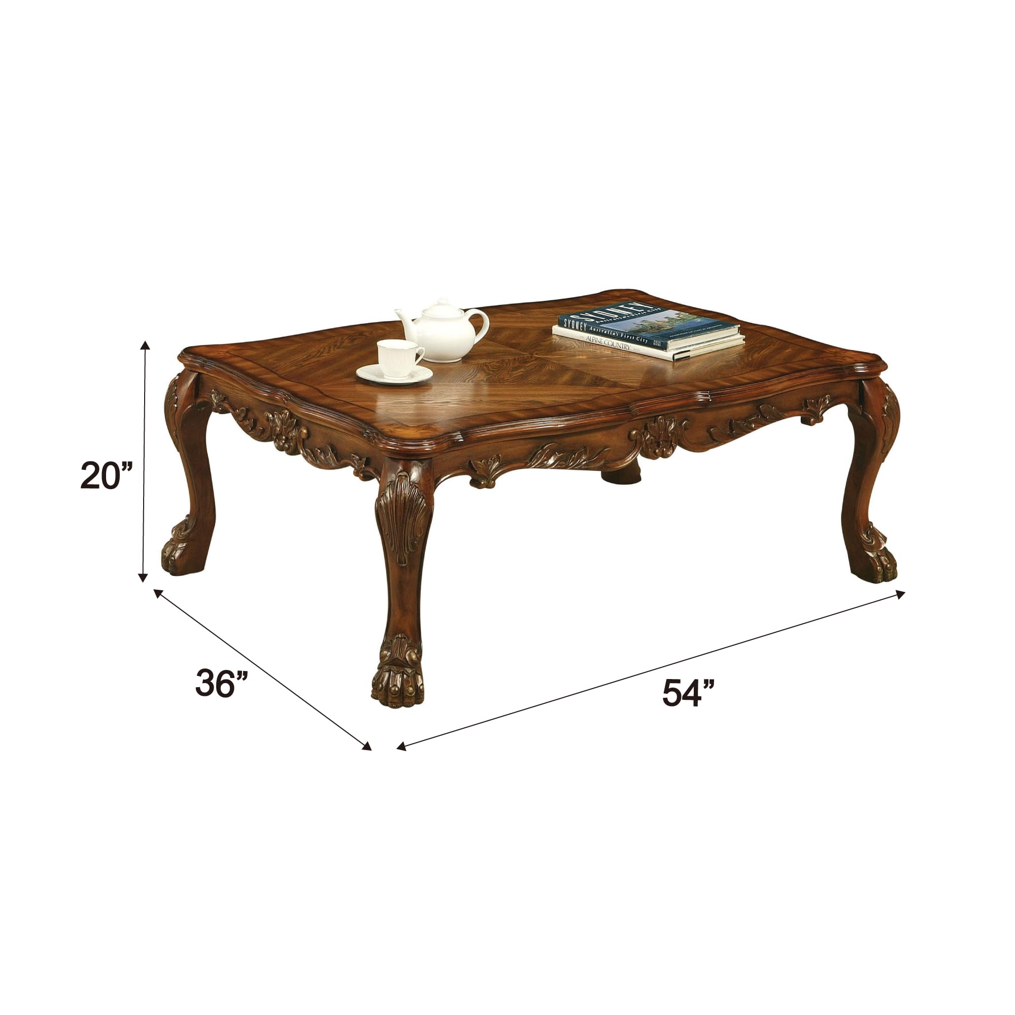 Acme Dresden Rectangular Wooden Coffee Table in Cherry Oak - Modern Living Room Furniture for Home Decor & Entertaining