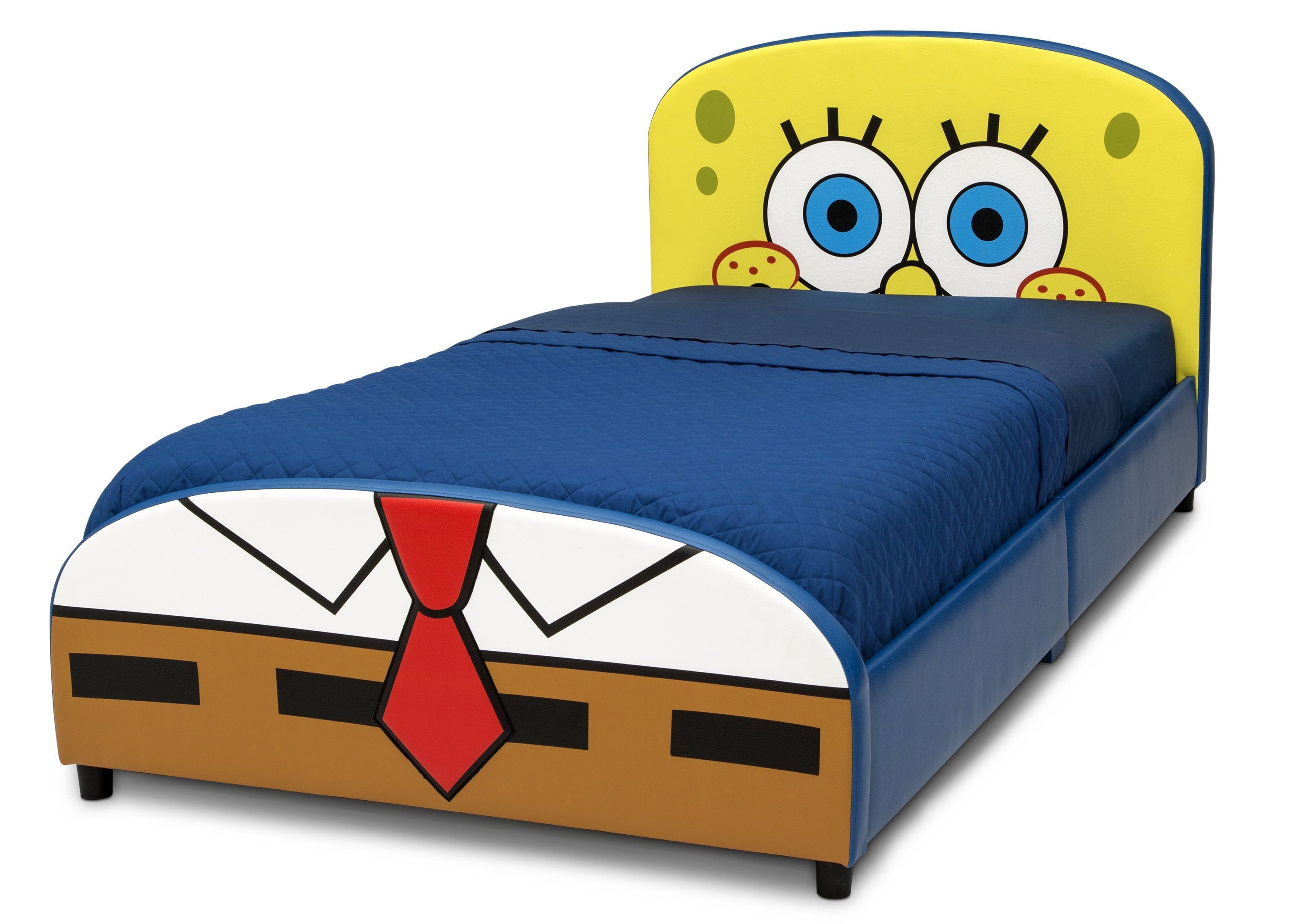 SpongeBob SquarePants Twin Size Kids Bed with Upholstered Headboard - Soft and Comfortable Bed Frame for Boys Girls Bedroom Decor | Perfect for Kids Room, Playroom, and Sleepovers