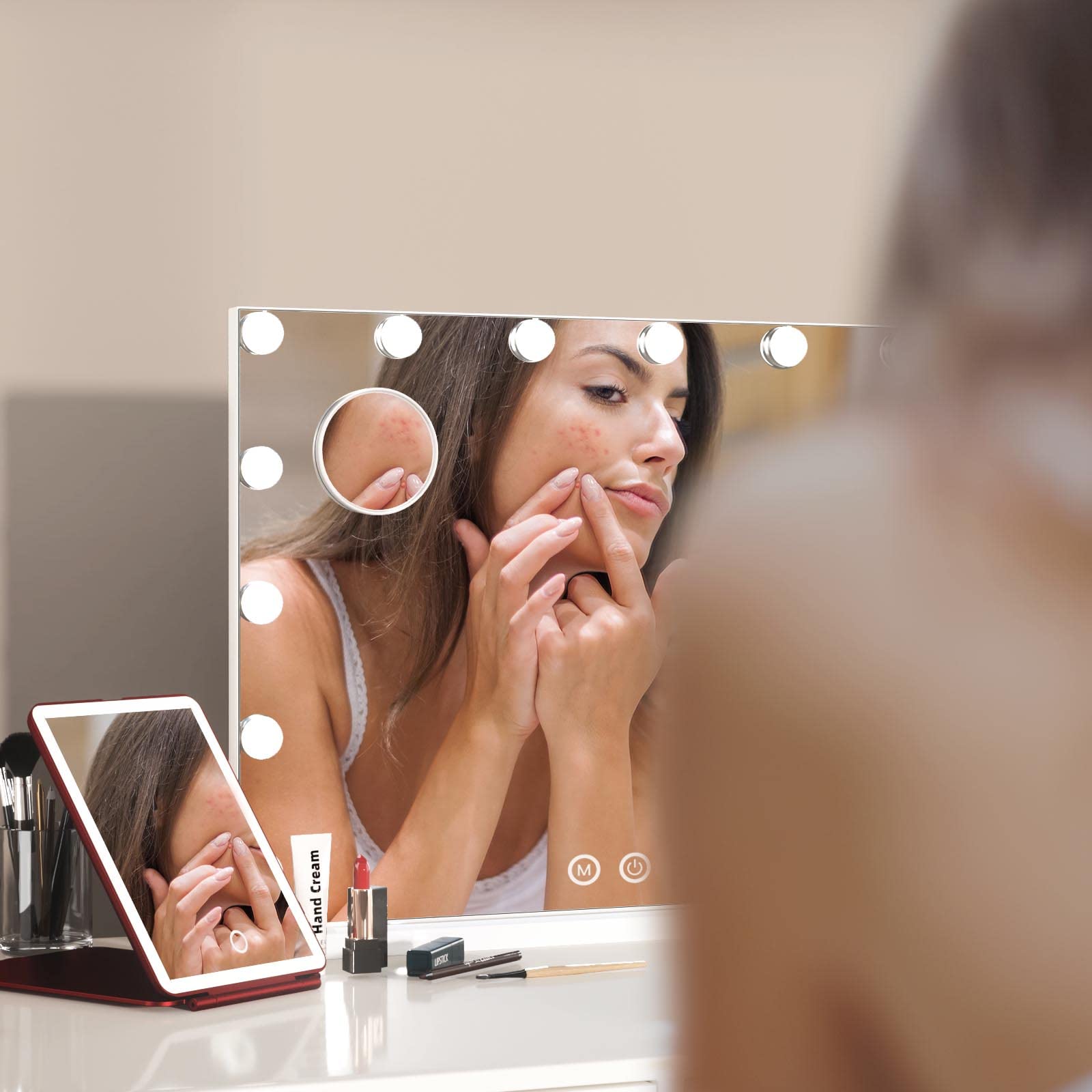 Hollywood Vanity Mirror with Lights - 14 Dimmable LED Makeup Mirror for Bedroom & Dressing Room, Tabletop or Wall Mounted (19.6x16.5