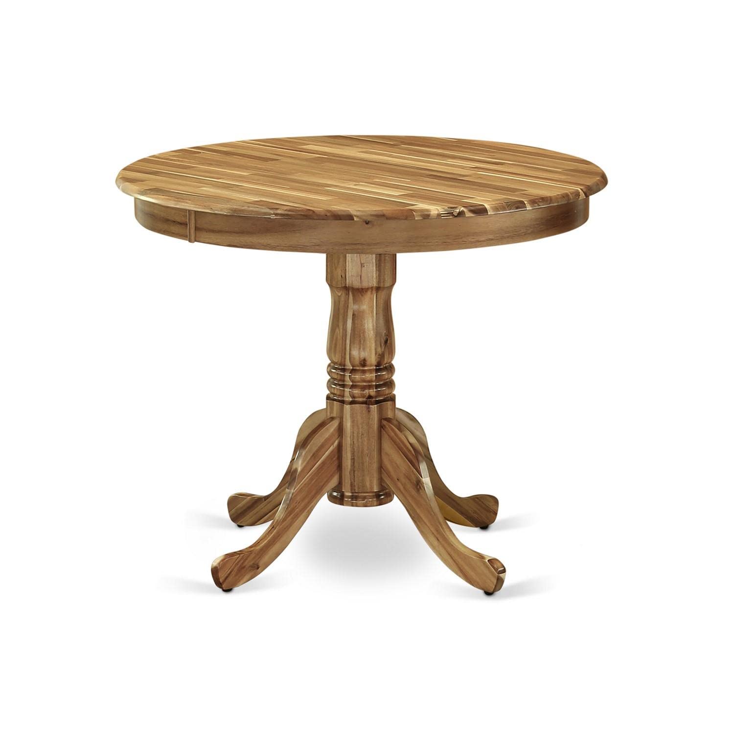 East West Furniture ANGA3-ANA-03 3-Piece Round Dining Table Set with Pedestal Base & 2 Brown Linen Parsons Chairs - 36x36 Inch, Natural Finish - Perfect for Small Spaces, Apartments, Breakfast Nooks & Cozy Kitchens