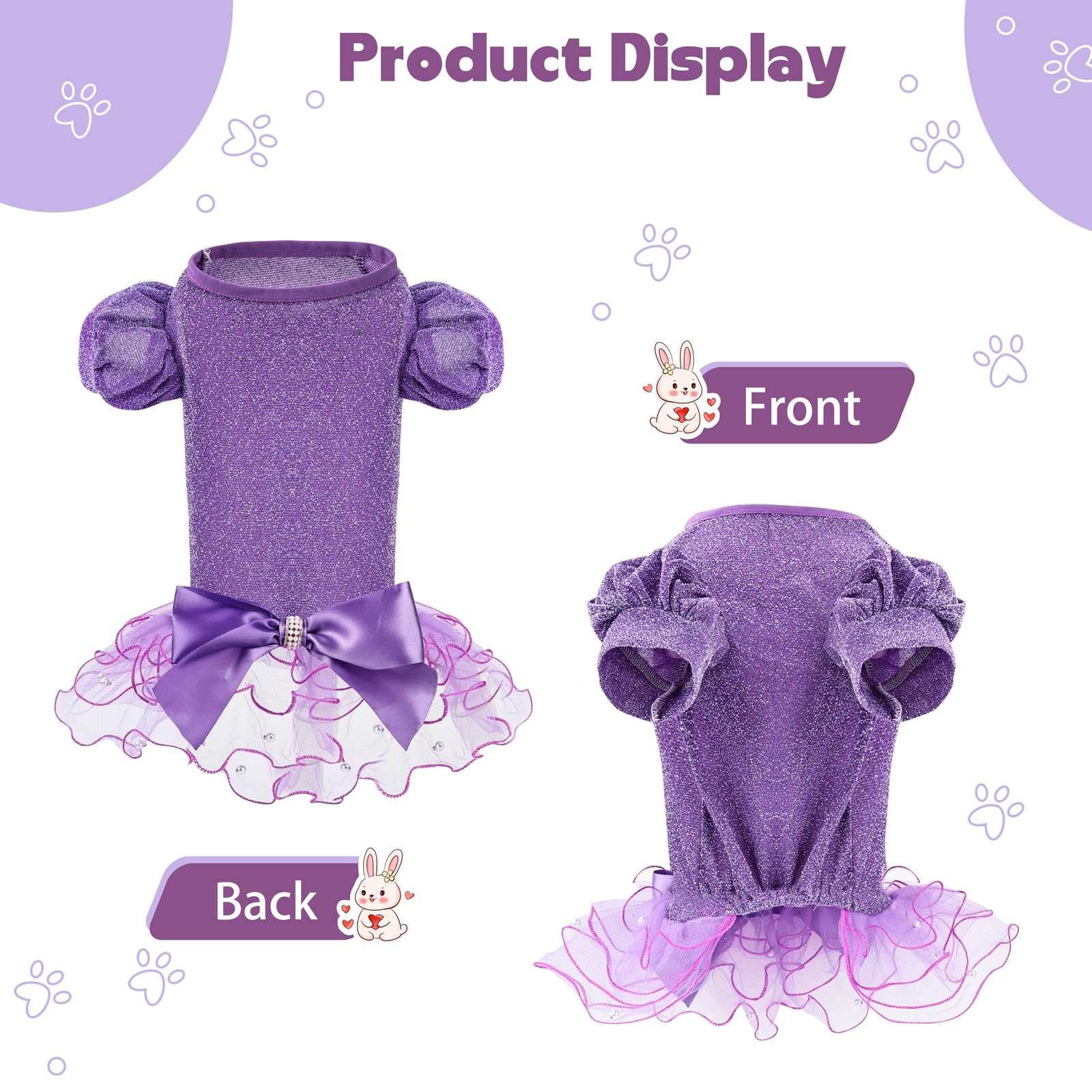 Sparkly Sequin Dog Dress for Small Dogs - Purple Pet Princess Costume for Weddings, Birthdays & Holidays (Thanksgiving/Christmas) | Fancy Puppy Outfits & Festive Apparel for Special Occasions