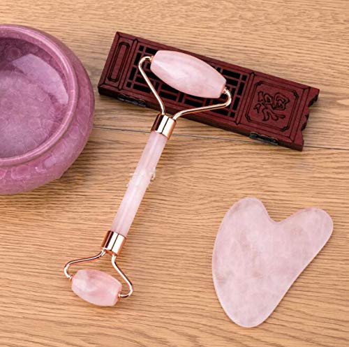 Natural Crystal Jade Roller & Gua Sha Set - Facial Massage Tool for Skin Tightening, Eye Puffiness Relief & Beauty Enhancement | Perfect for At-Home Spa & Skincare Routine