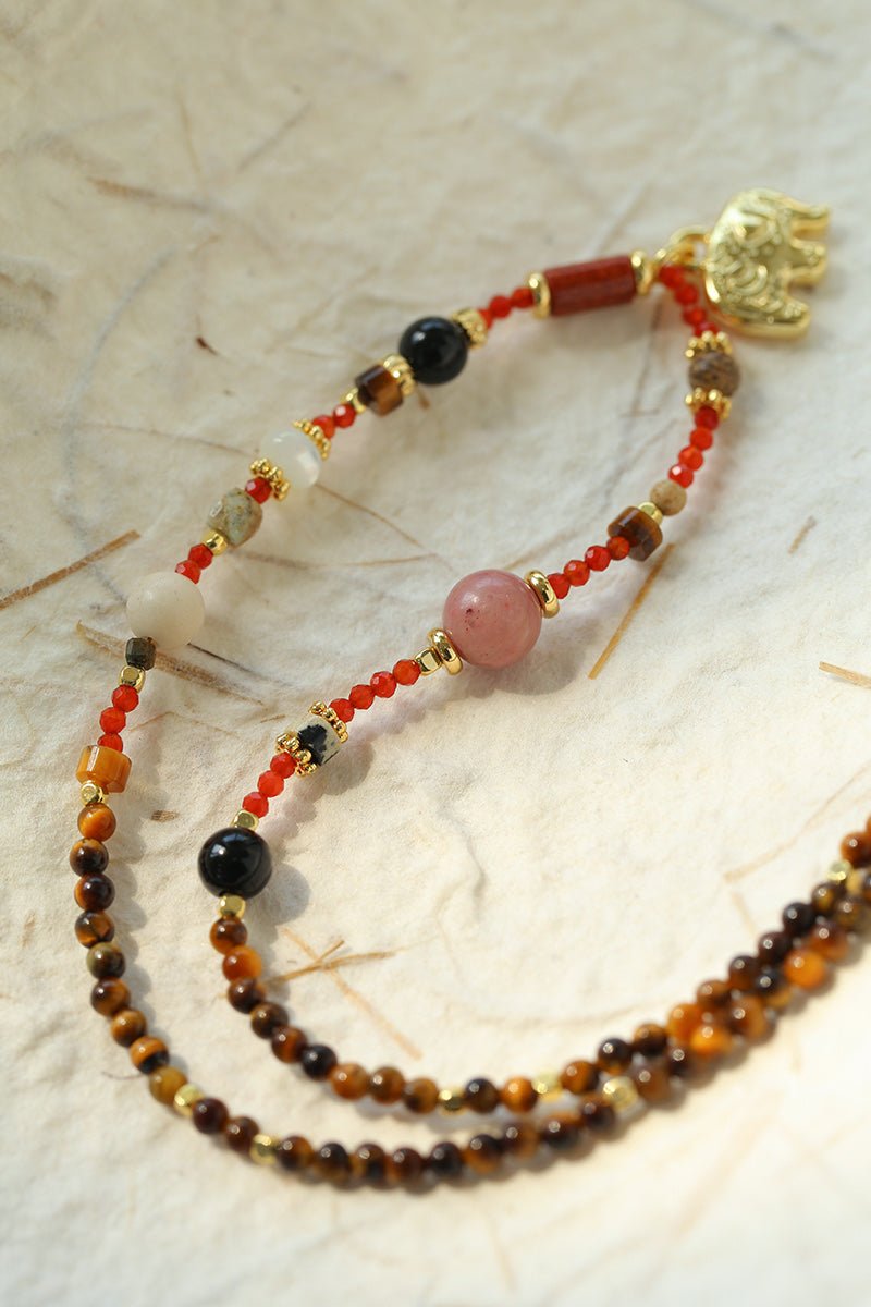 Lucky Elephant Beaded Necklace for Women - Handmade Boho Jewelry with Gemstones - Perfect for Yoga, Meditation & Spiritual Healing