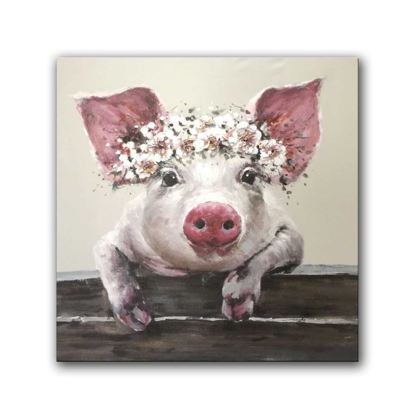 LIIJPGG Floral Crown Pig Canvas Wall Art - 12x12 Inch (30x30cm) Modern Home Decor Painting for Living Room, Bedroom & Nursery - Perfect for Farmhouse, Bohemian & Kids Room Decor