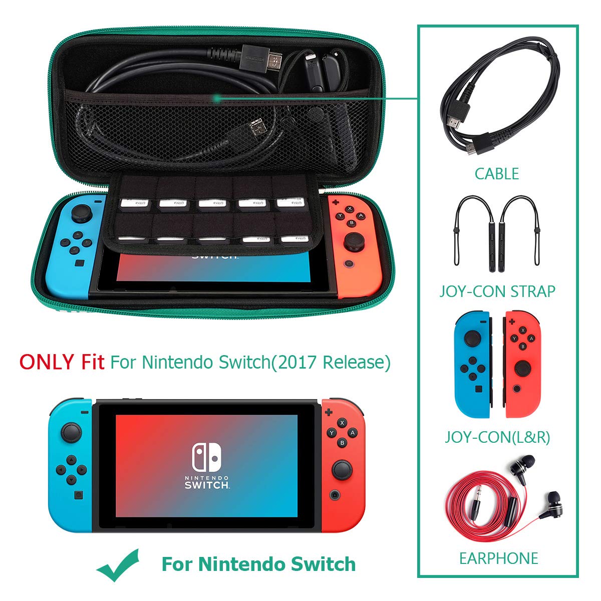Nintendo Switch Carrying Case - Hard Shell Travel Storage Cover for Switch Console & Accessories | Slim Protective Pouch with 10 Game Card Slots | Perfect for Travel, Commuting & Gaming On-The-Go (for Kids & Adults)