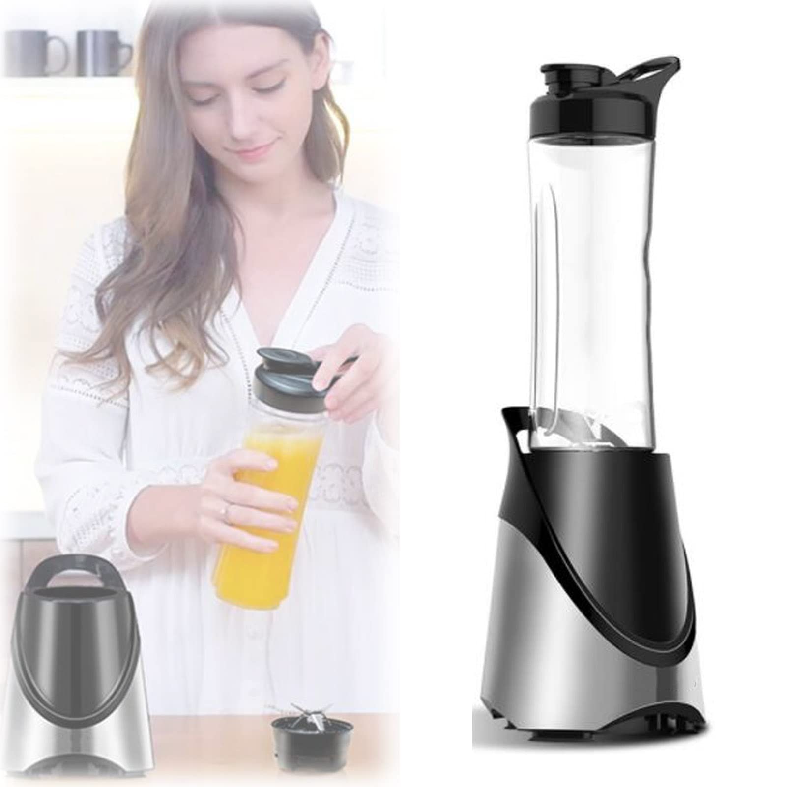 Portable 600ml Rechargeable Travel Blender - 2-in-1 Juicer Cup with 6 Blades, Double Cups Design | Perfect for Smoothies, Protein Shakes & Healthy Drinks On-The-Go | Great Holiday Gift for Friends & Family