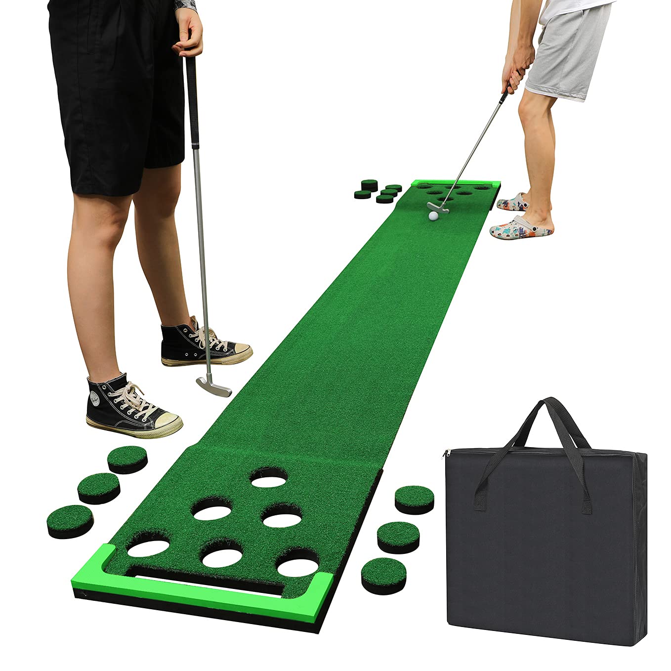 SEEU Golf Putting Green Practice Mat with Ball Collection - Indoor & Outdoor Golf Training Aid for Adults, Kids & Family - Perfect for Home, Backyard, Party & Fun - Great Golf Gift for Men & Women - Ideal for Practice, Training & Entertainment
