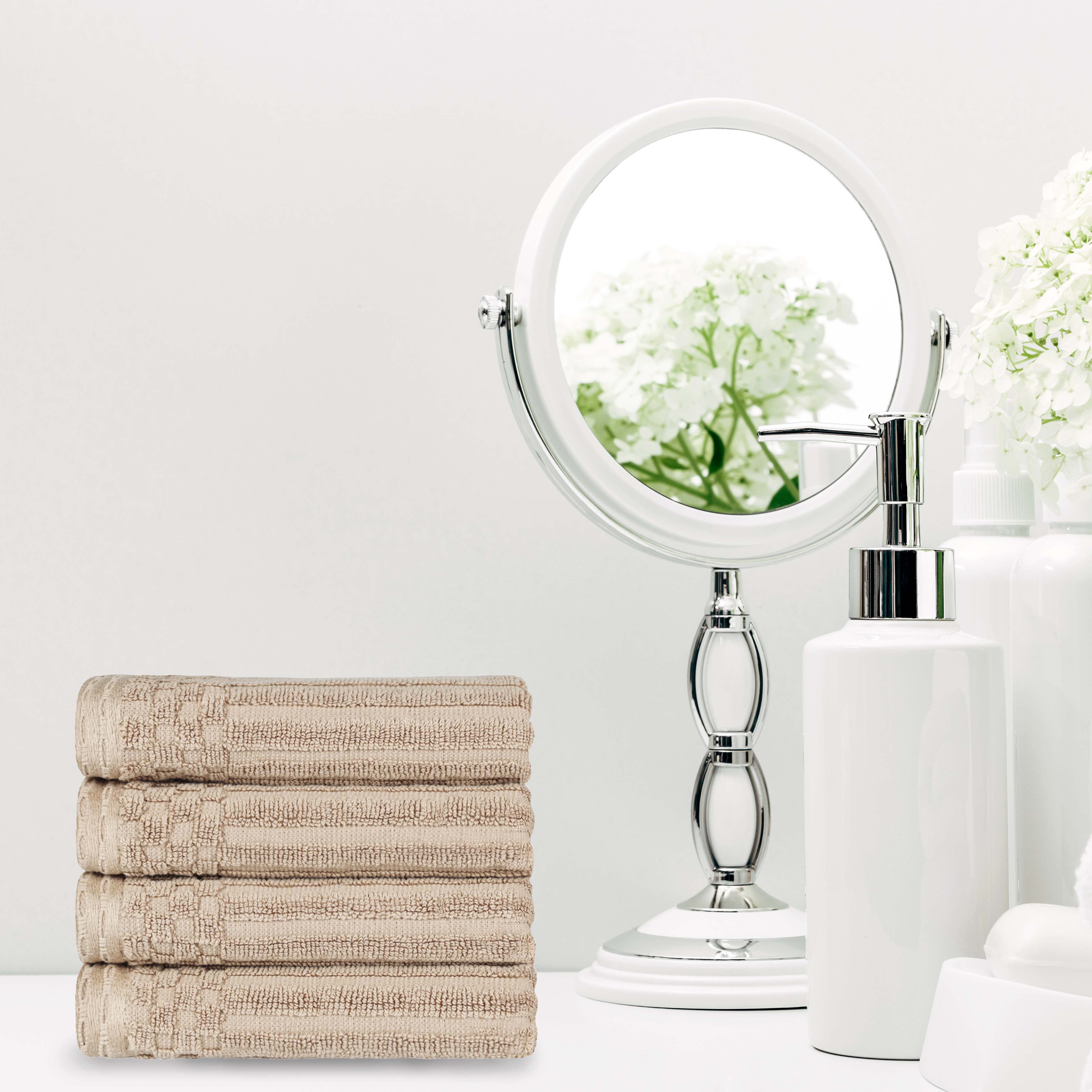 Premium Cotton Ribbed Textured Hand Towels - Ultra Absorbent 4-Piece Bath Towel Set for Kitchen, Bathroom & Gym - Soft Quick-Drying Guest Towels