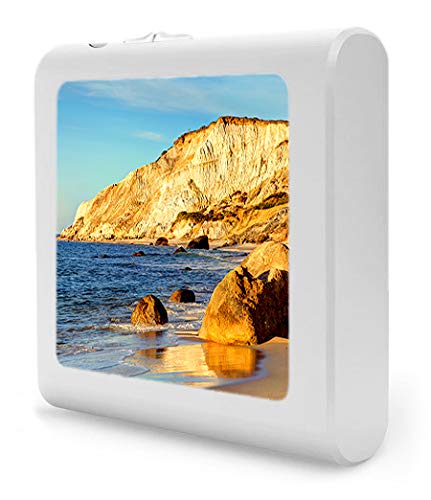 Dimmable LED Night Light with Auto On/Off Sensor, Adjustable Brightness & Warm White Light - Perfect for Bathroom, Hallway, Nursery, Bedroom - White Rock Cliff Beachside Design - Create Cozy Ambiance for Nighttime Safety & Comfort