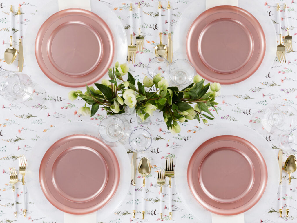 20-Pack Pink Pearl Round Plastic Dinnerware Set for 10 Guests - Elegant Disposable Plates, Bowls, Cups & Cutlery - Perfect for Weddings, Parties, Picnics & Outdoor Events
